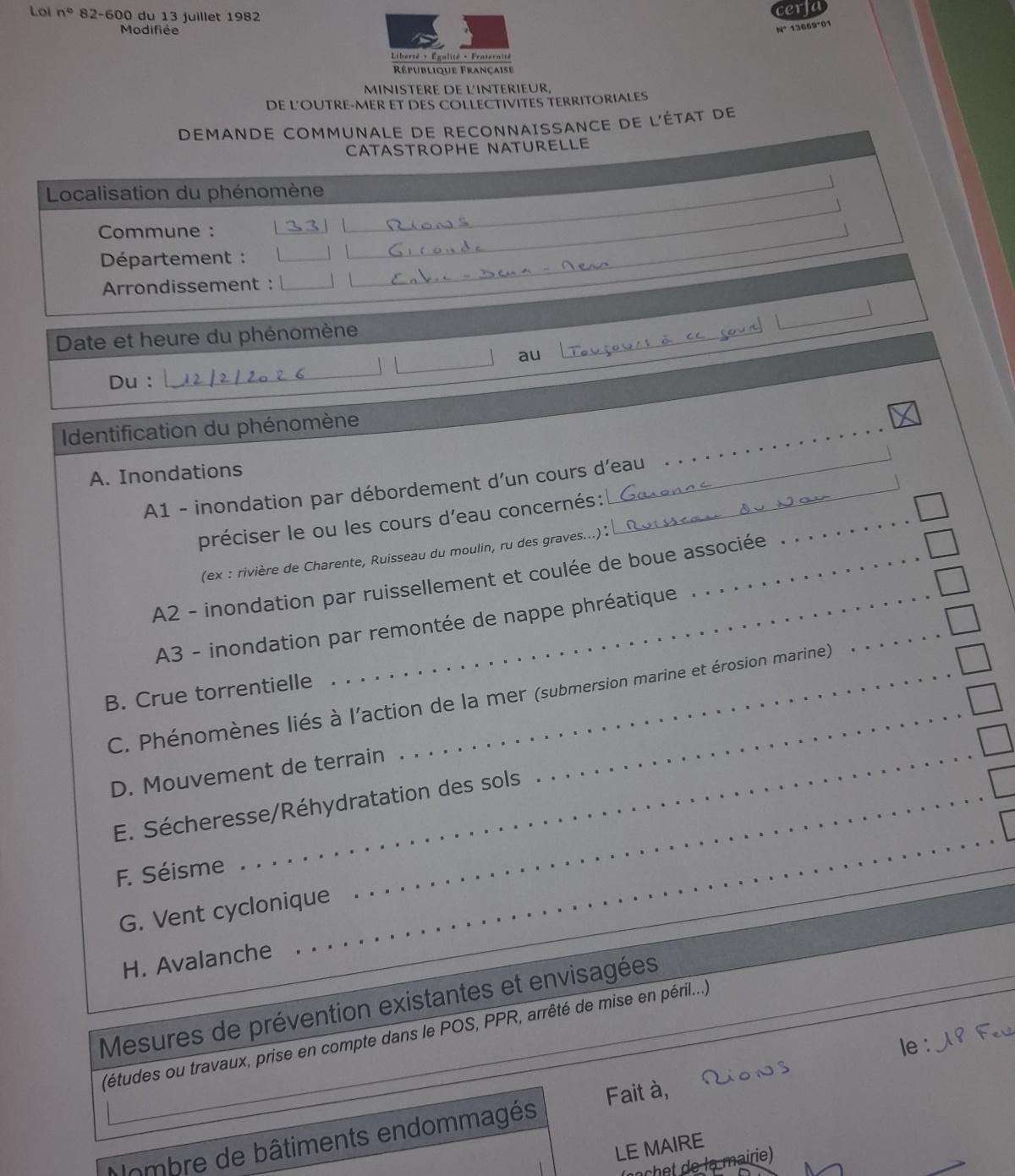 Tempêtes NILS et PEDRO. Demandes de reconnaissance de l'état de catastrophe naturelle Tempêtes NILS et PEDRO. Demandes de reconnaissance de l'état de catastrophe naturelle