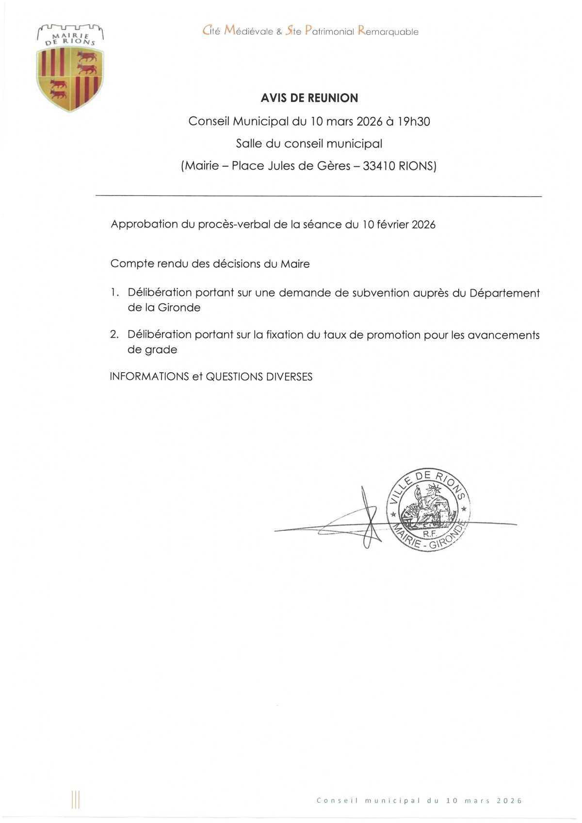 Séance de Conseil Municipal