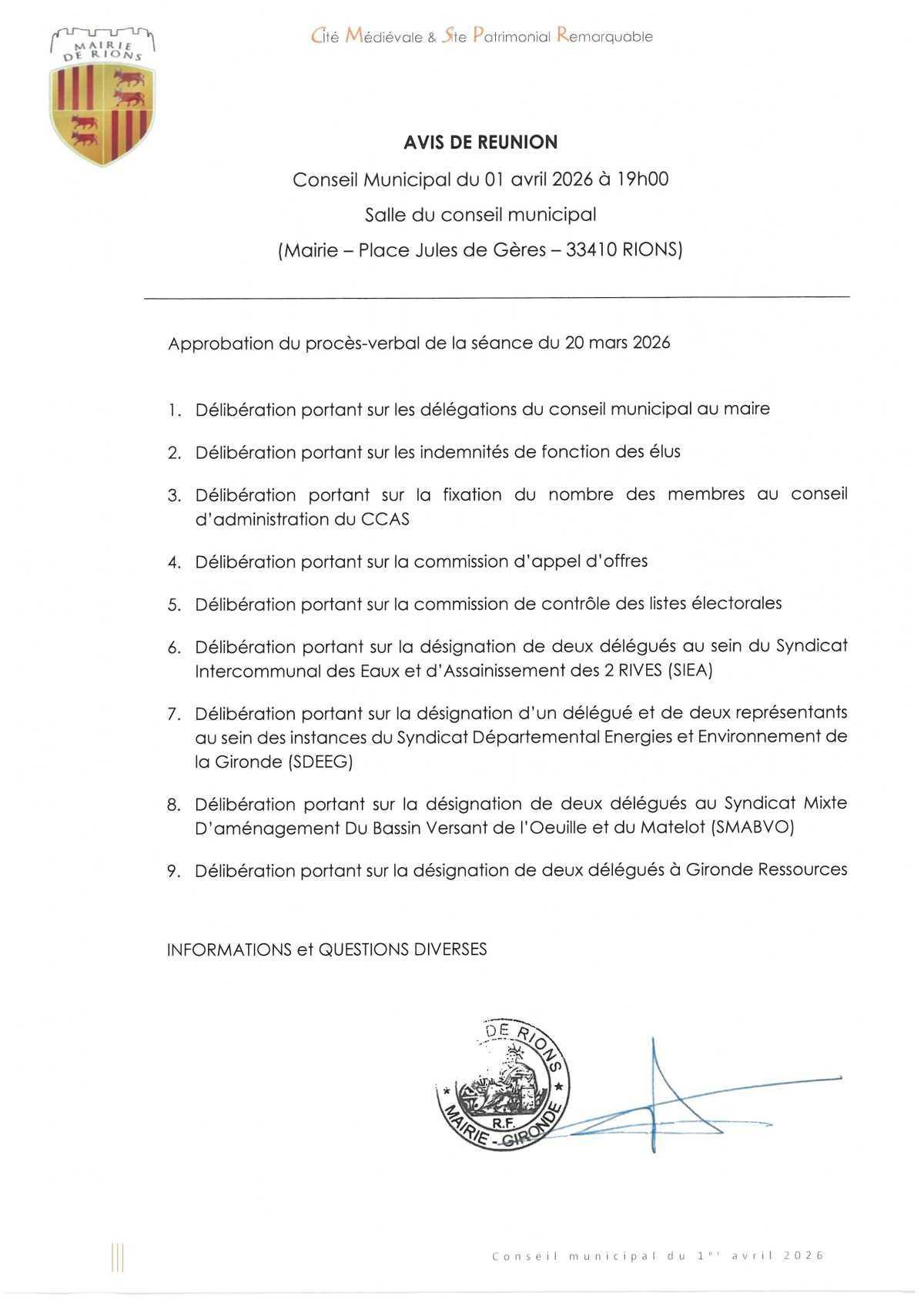 Séance du Conseil Municipal