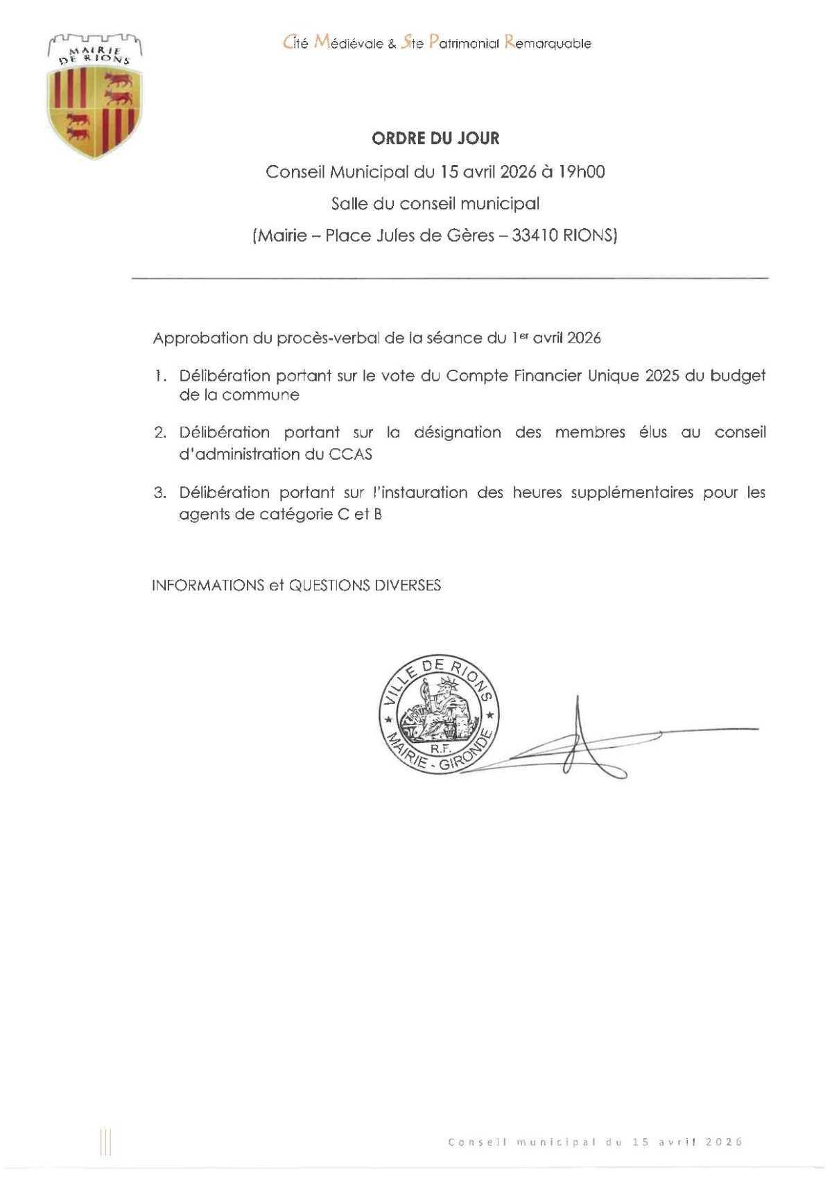 Séance du Conseil Municipal