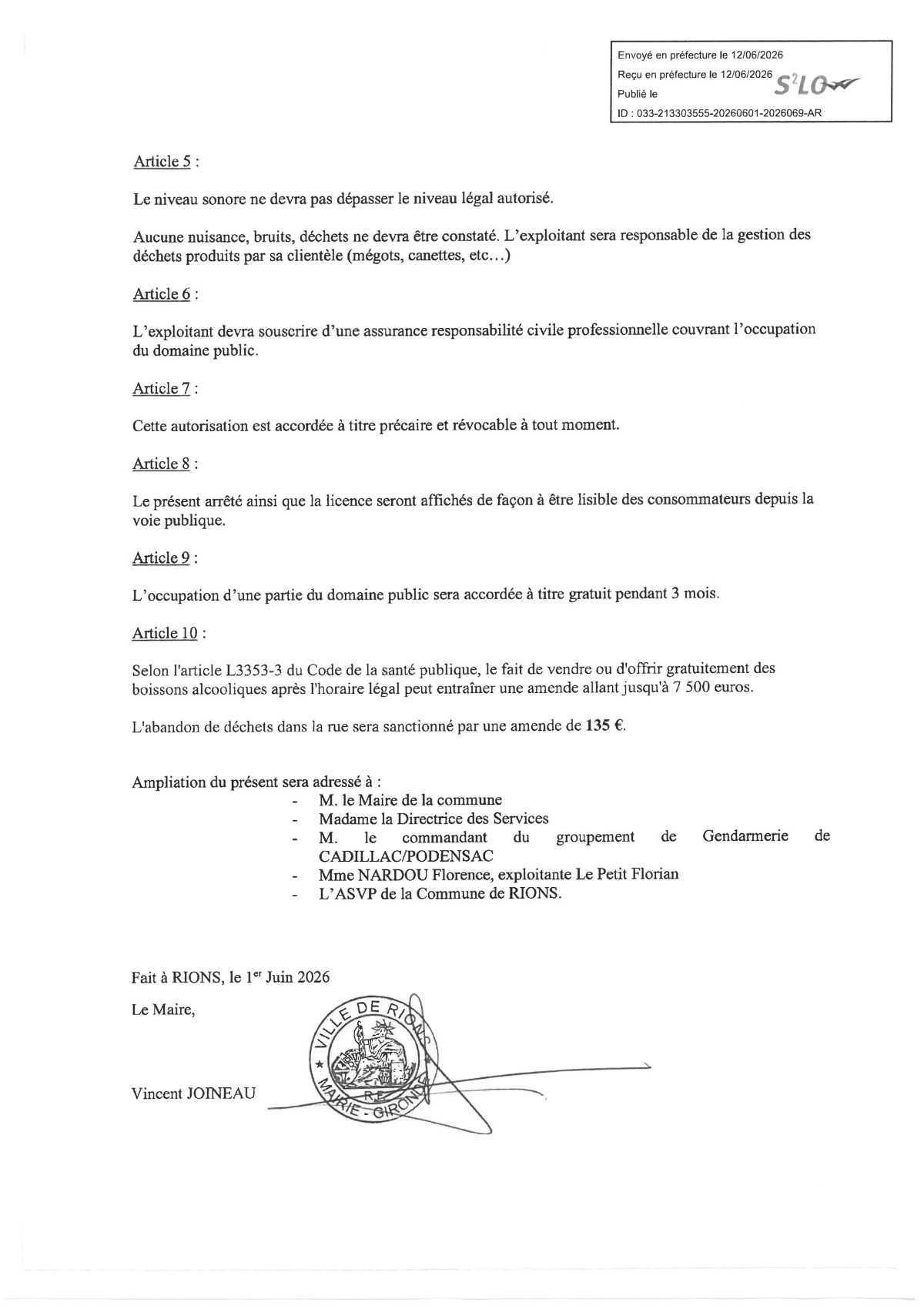 "Petit Florian" , vente et consommation d'alcool