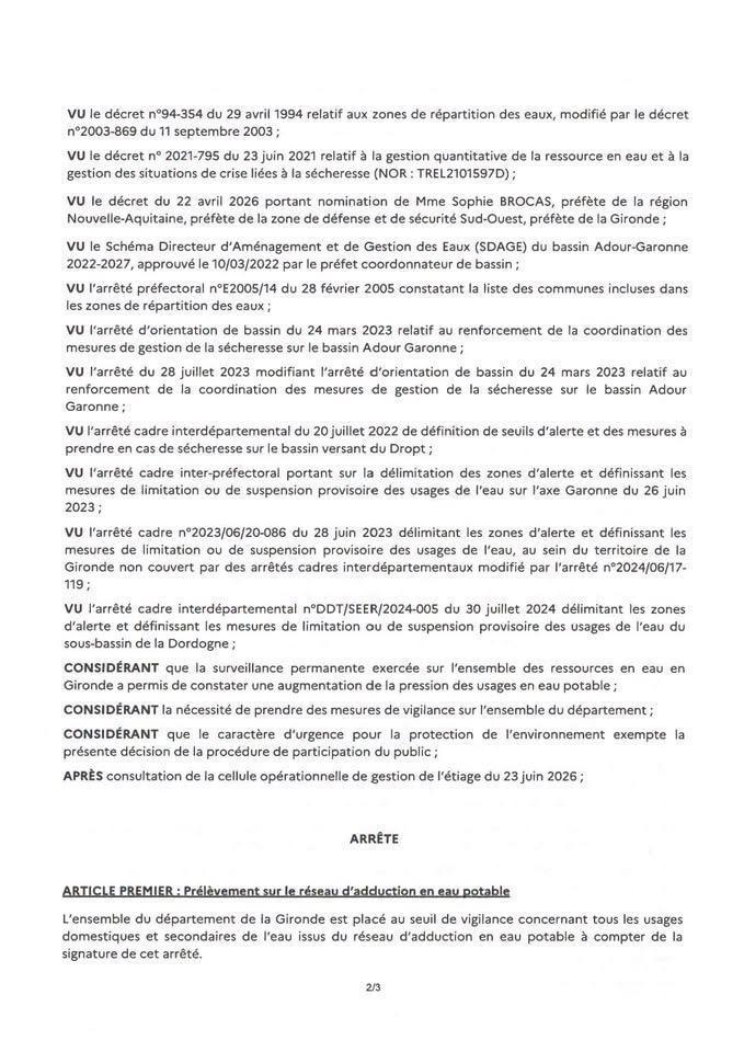 Vigilance sur les usages de l'eau en Gironde
