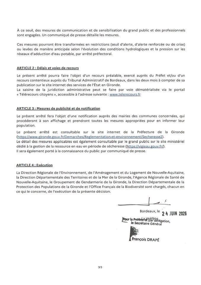 Vigilance sur les usages de l'eau en Gironde