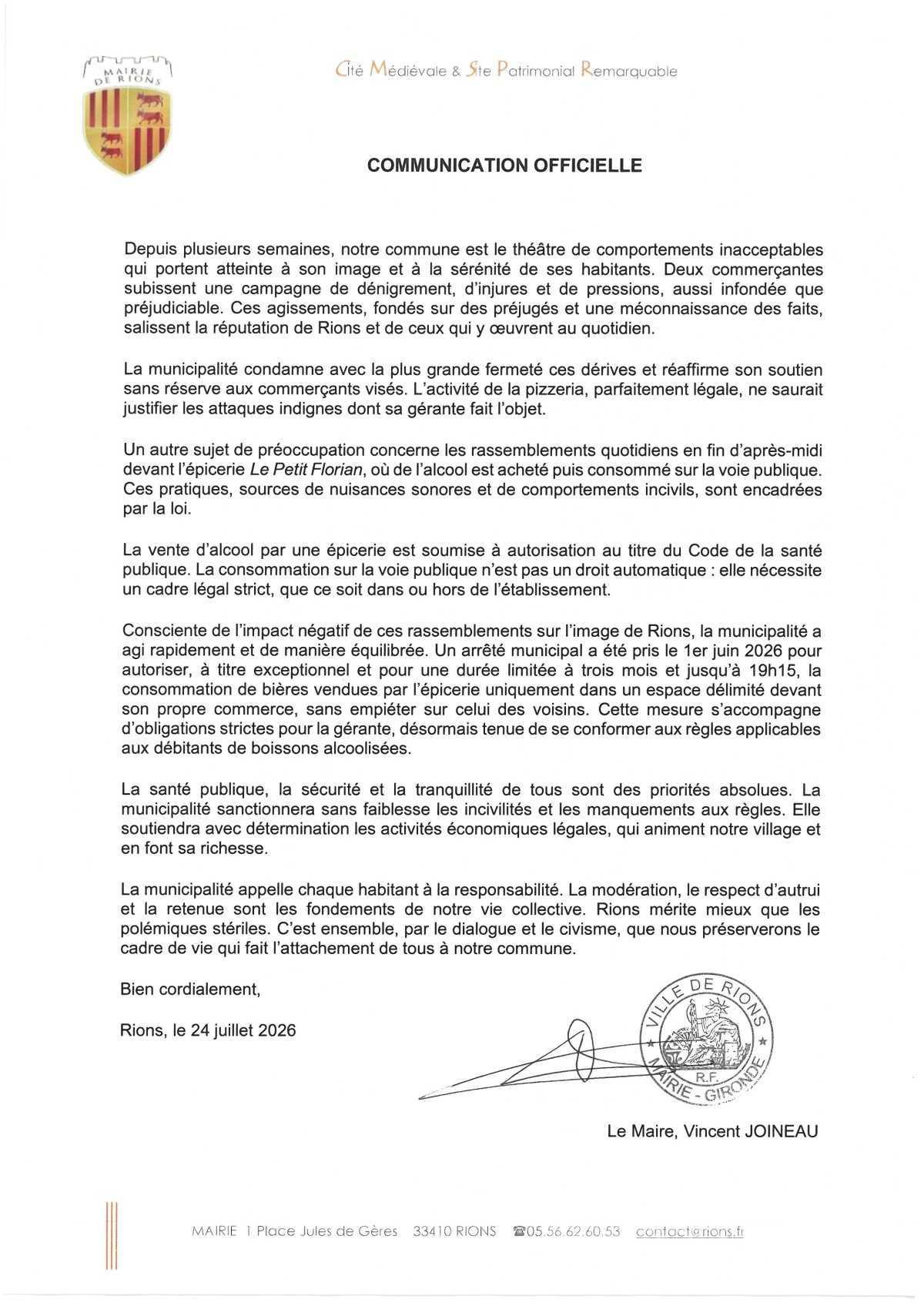 Communication municipale en soutien au commerce rionnais
