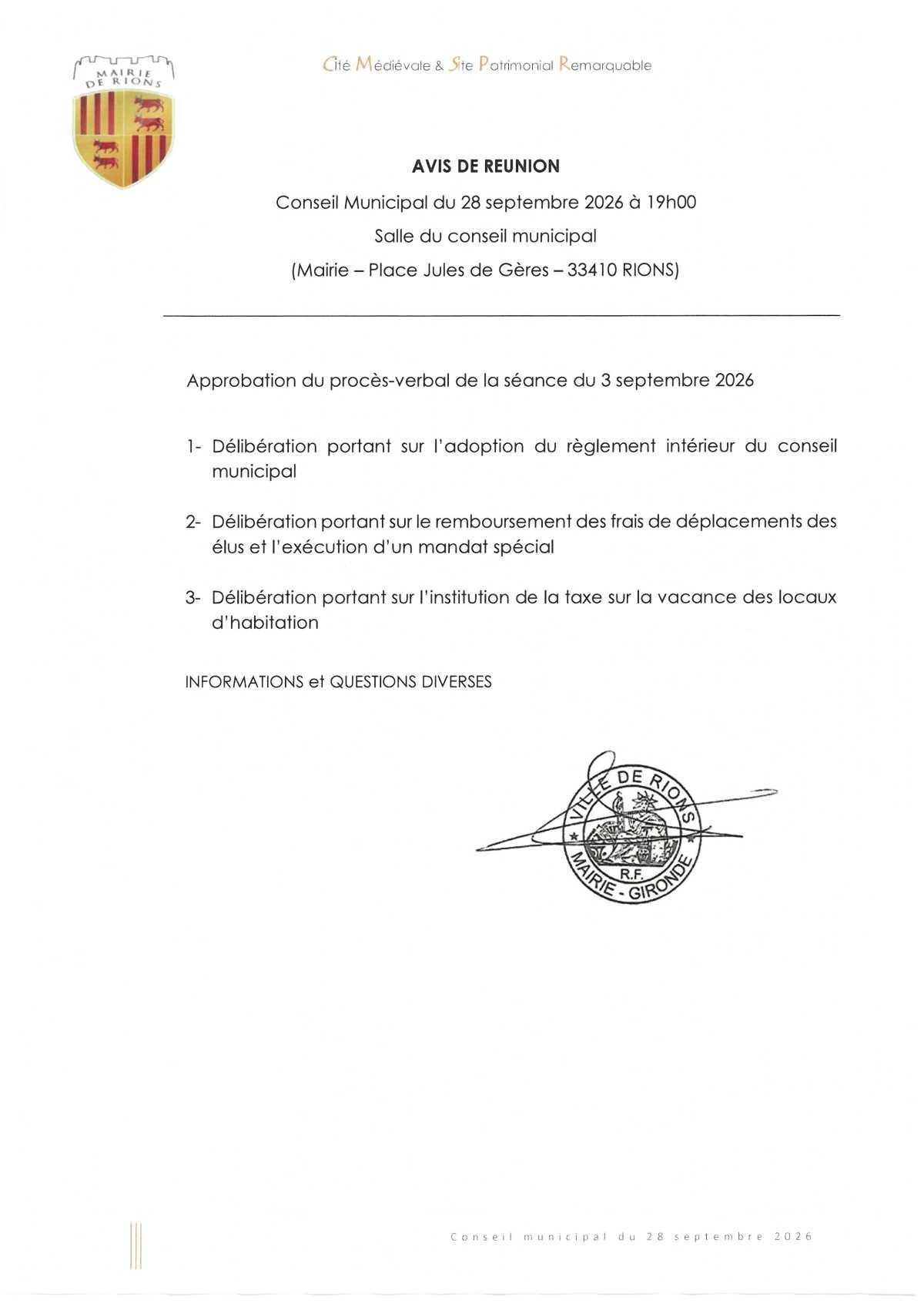 Séance du Conseil Municipal