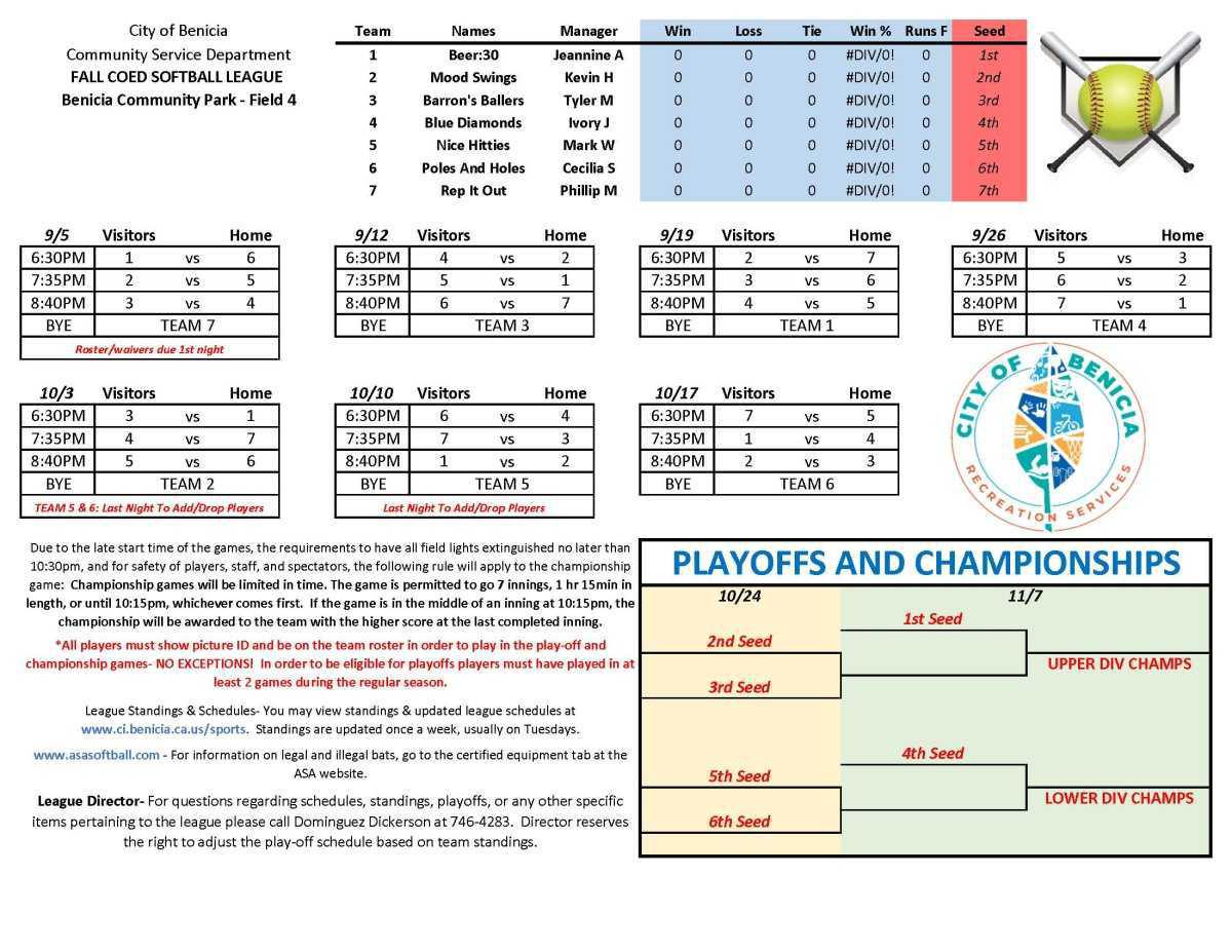 Adult Softball Schedules