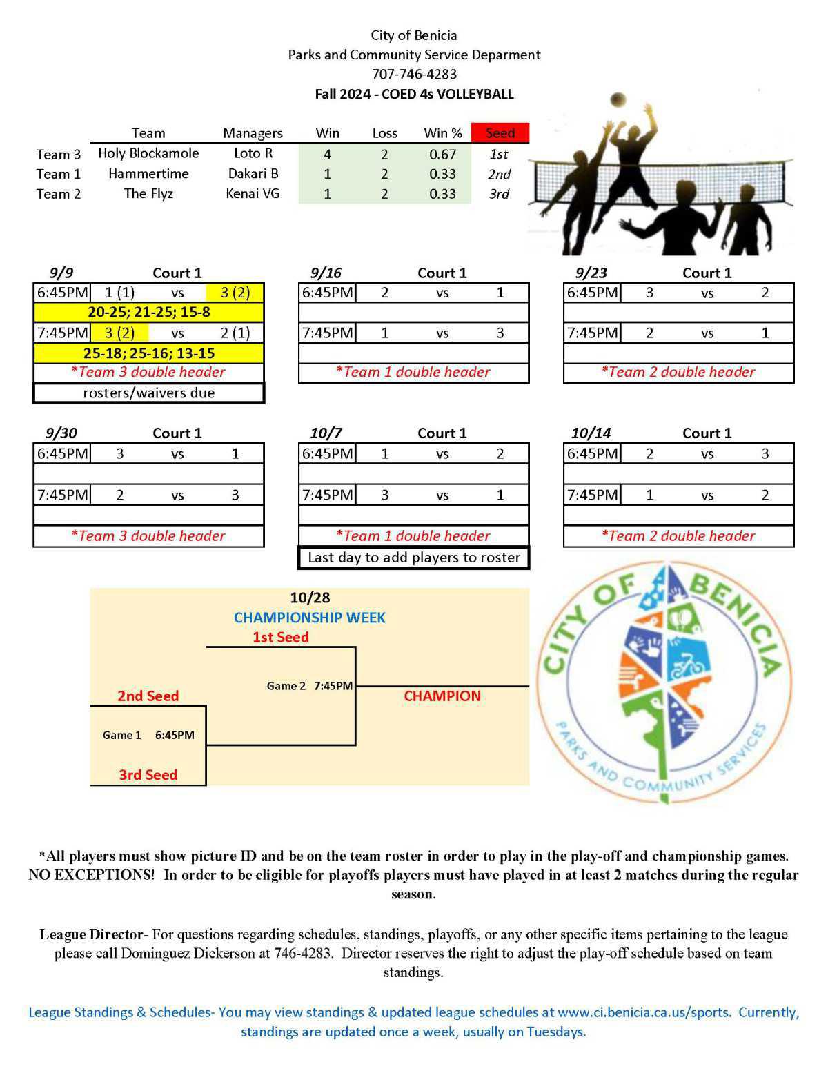 Adult Volleyball Schedules