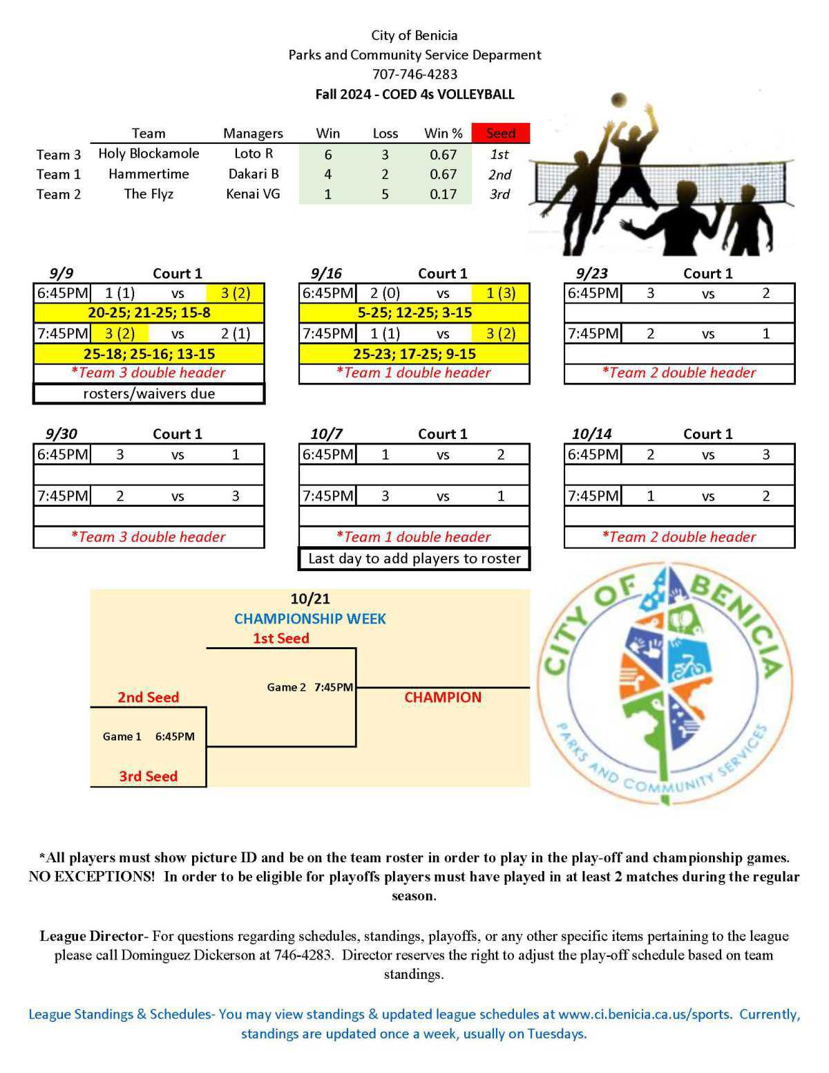 Adult Volleyball Schedules