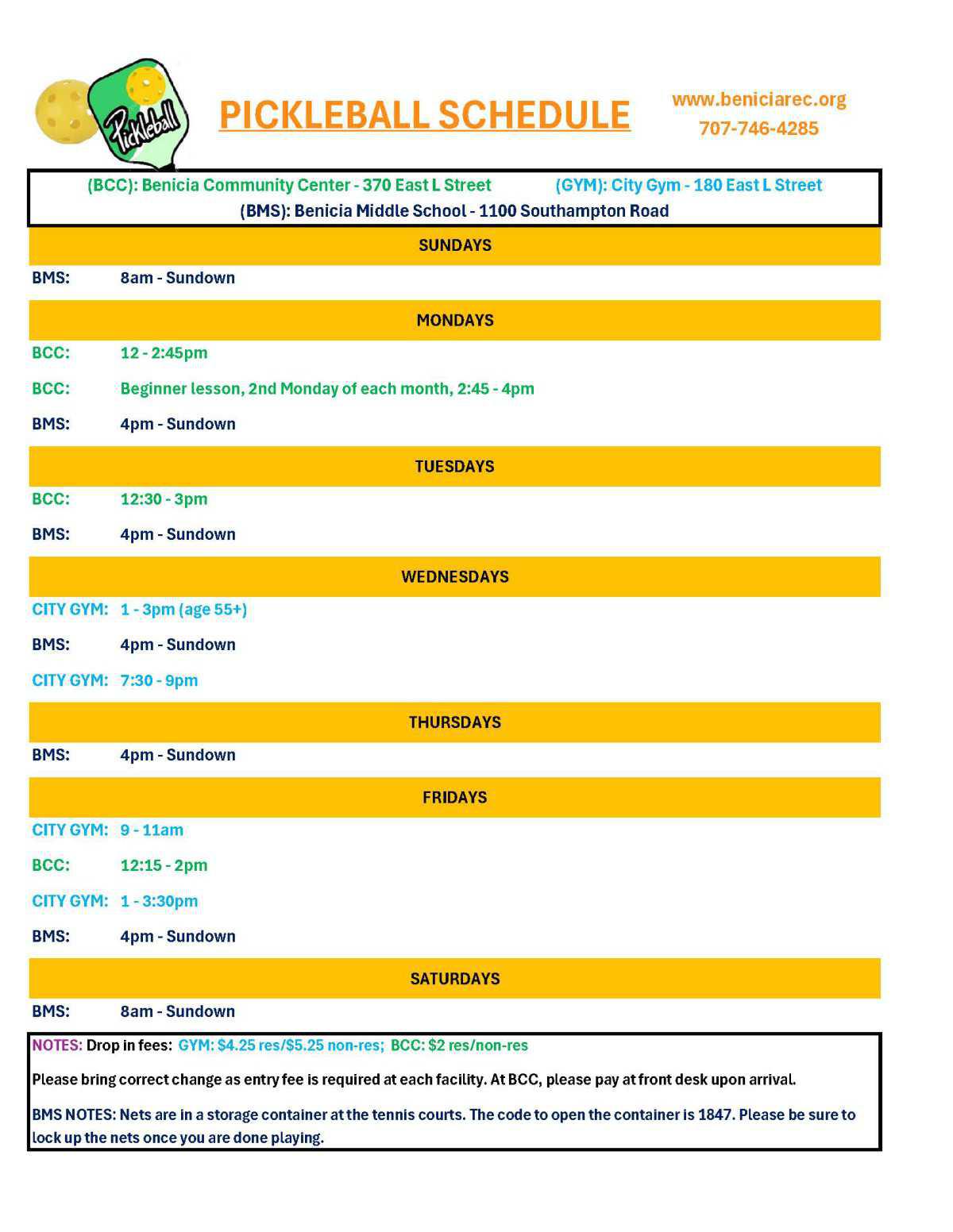 Pickleball Calendar