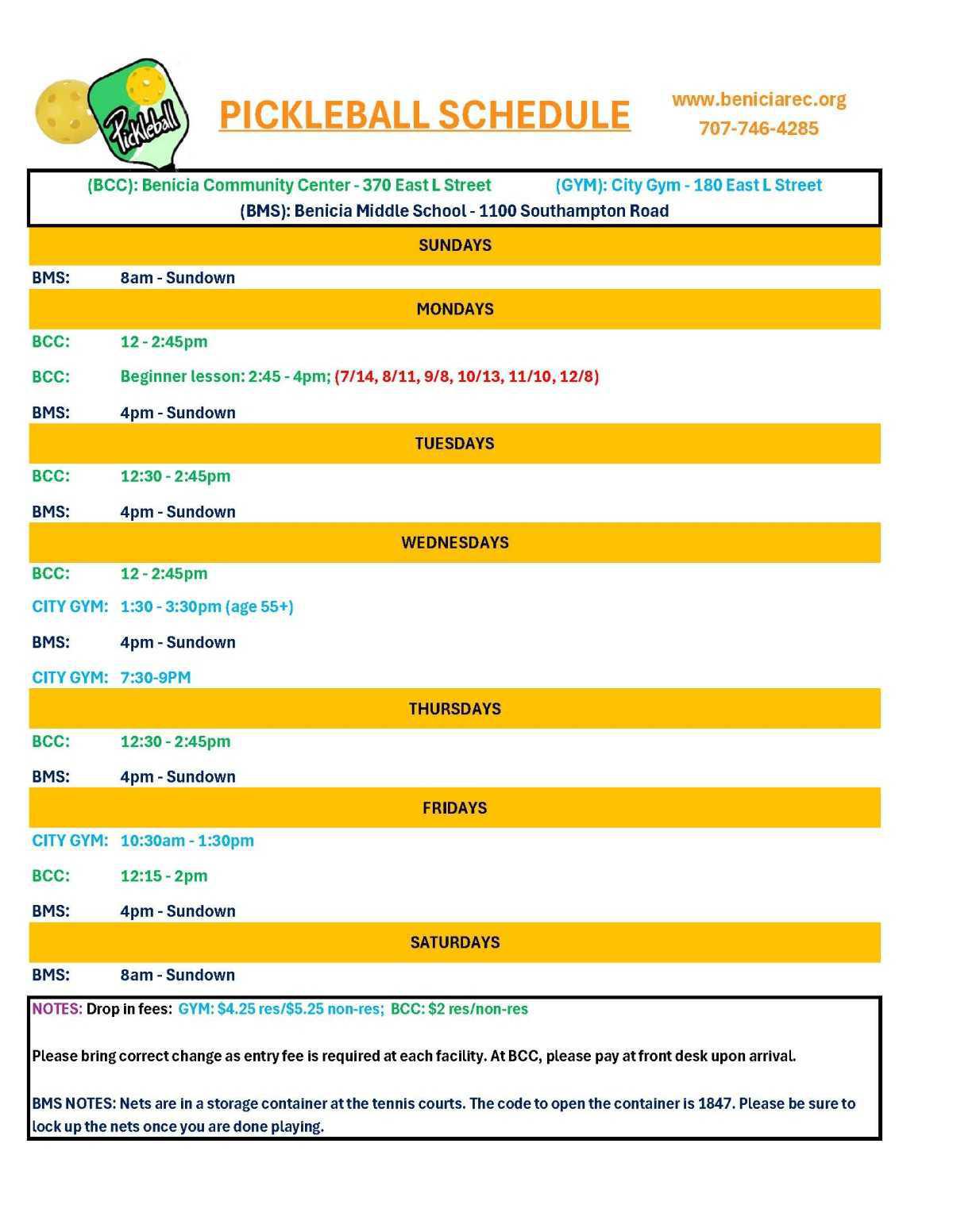 Pickleball Calendar