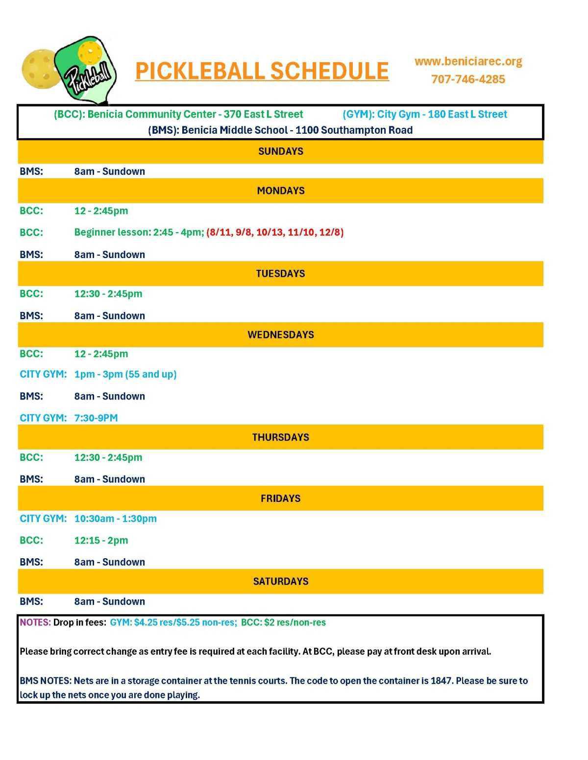 Pickleball Calendar