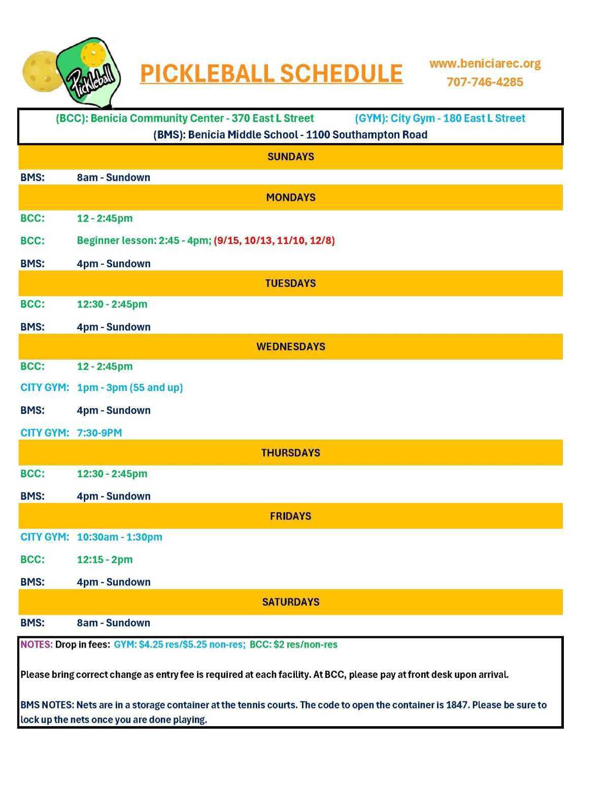 Pickleball Calendar