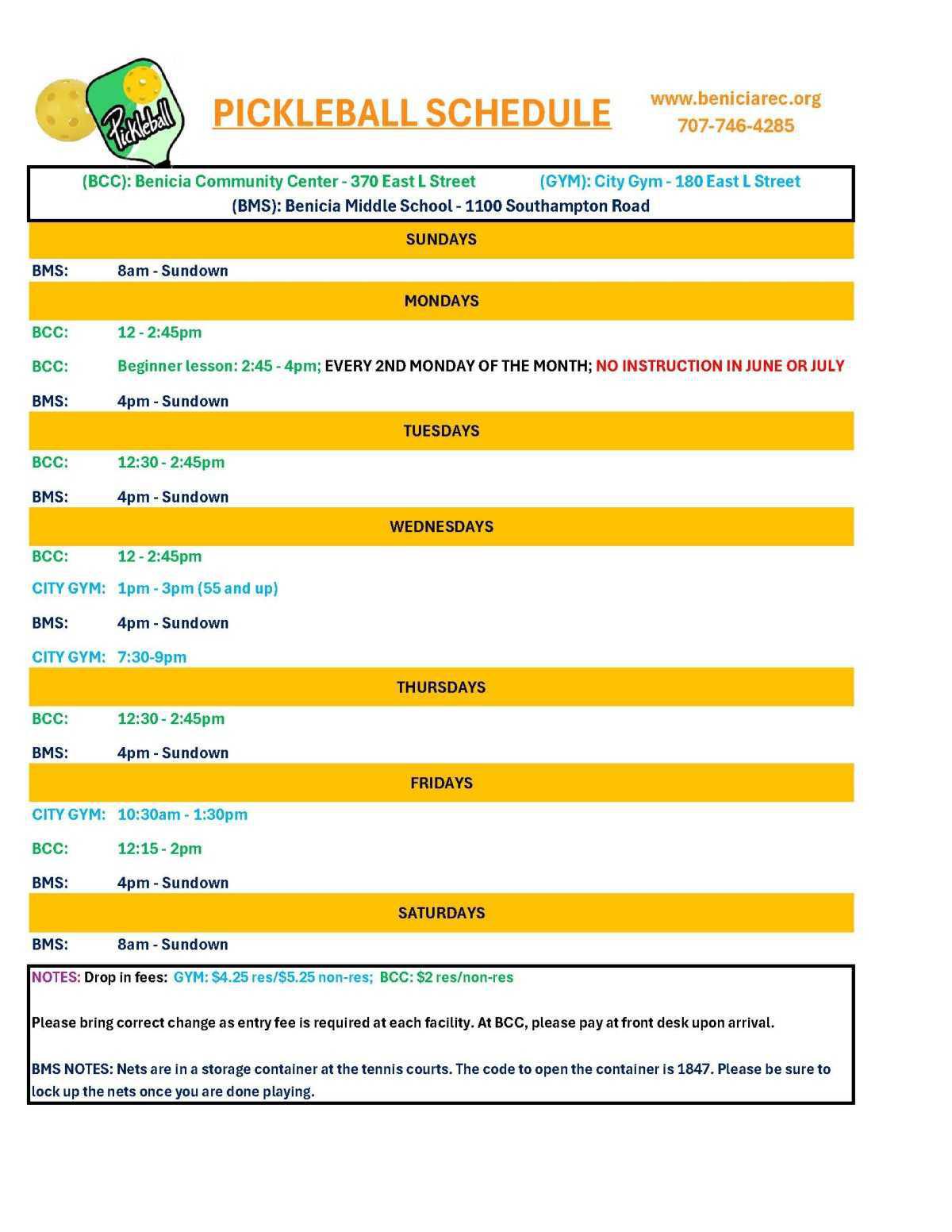 Pickleball Calendar