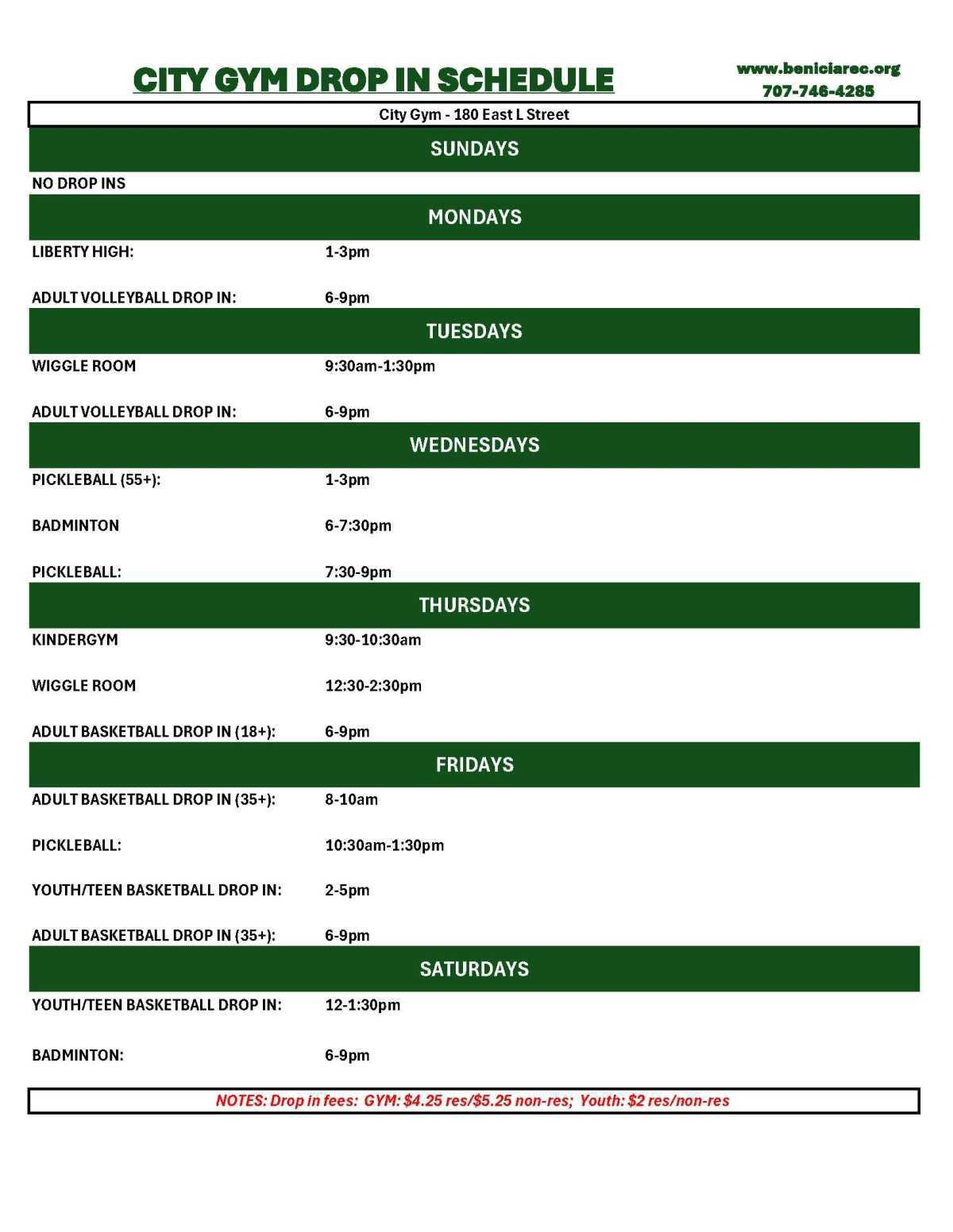 City Gym Calendar