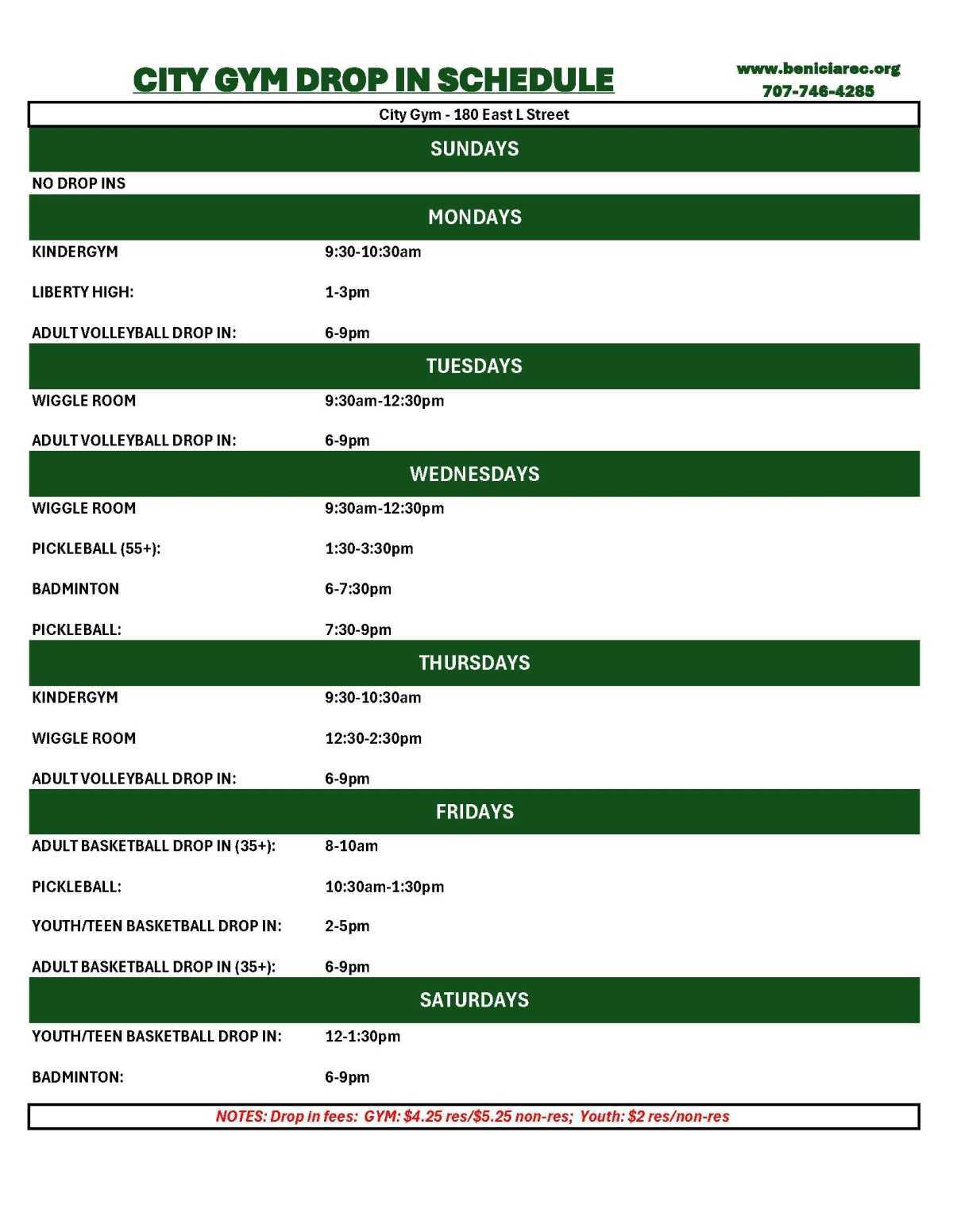 City Gym Calendar