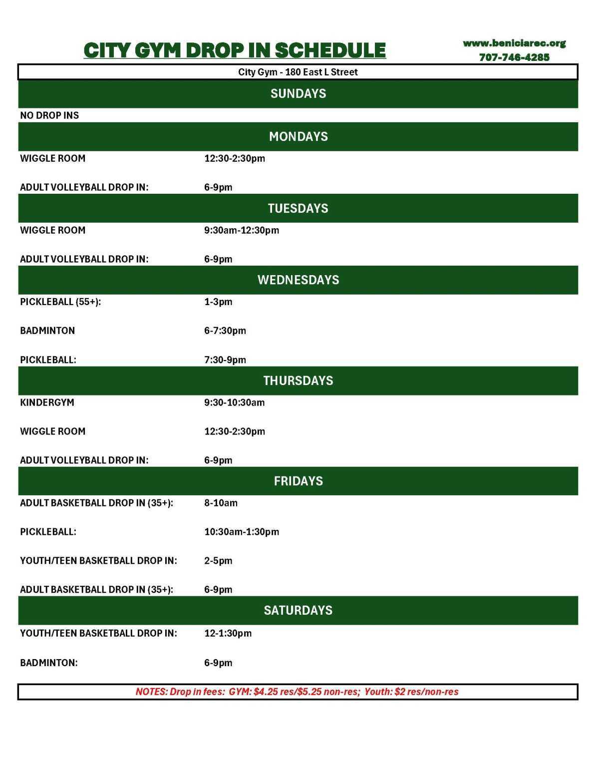 City Gym Calendar