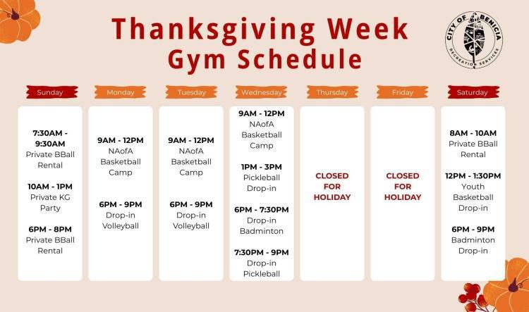 Special Schedule at the City Gym for Thanksgiving Week 🦃