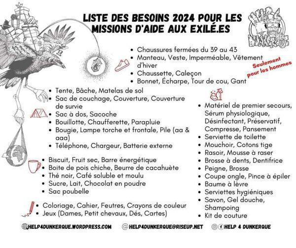 Collecte pour les réfugié.e.s de Dunkerque (avant fin octobre) Collecte pour les réfugié.e.s de Dunkerque (avant fin octobre)