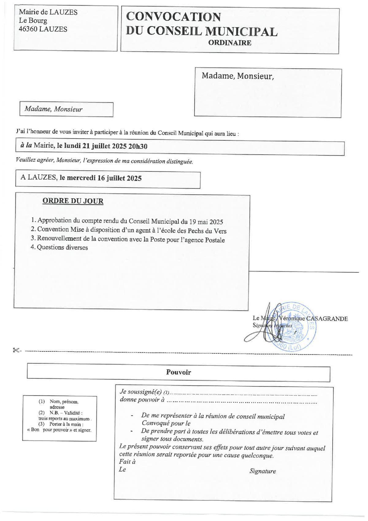 Conseil municipal du 21 juillet 2025 (& Compte Rendu du Conseil Municipal du 19 mai 2025)