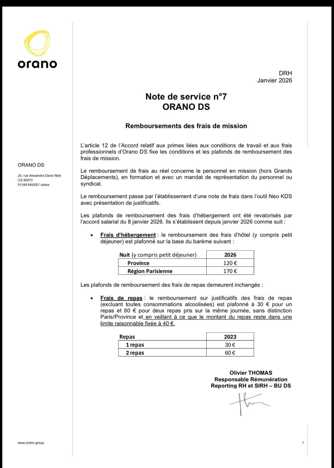 Nouvelles notes de service applicables après NAO.