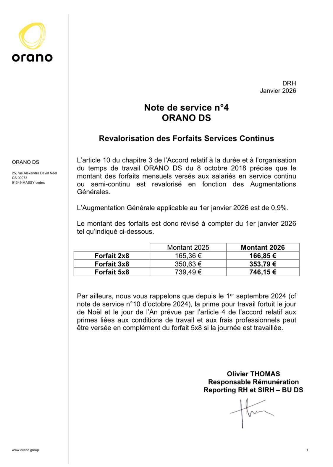 Nouvelles notes de service applicables après NAO.