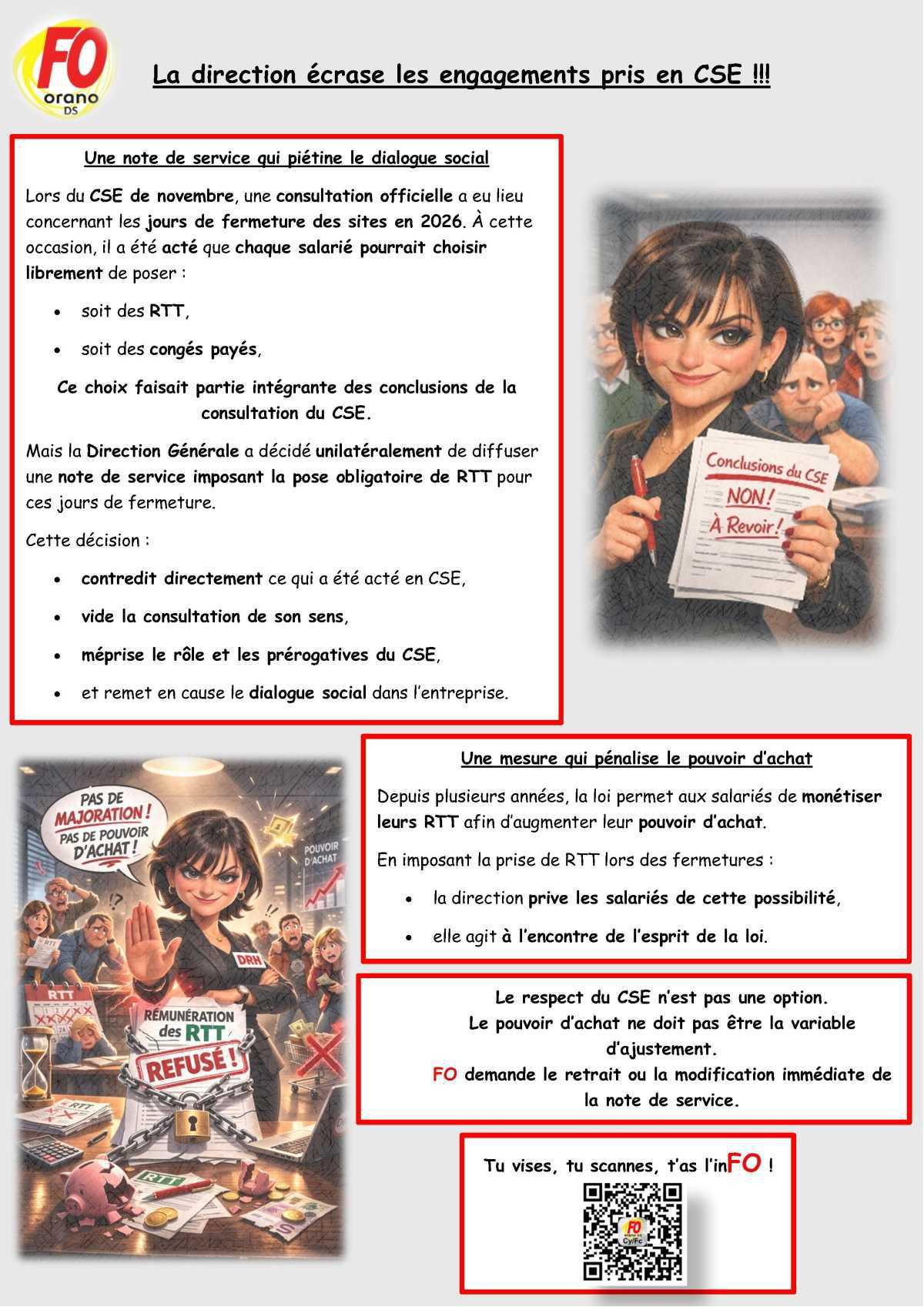 FO demande la modification immédiate des notes d’informations RTT imposés 2026