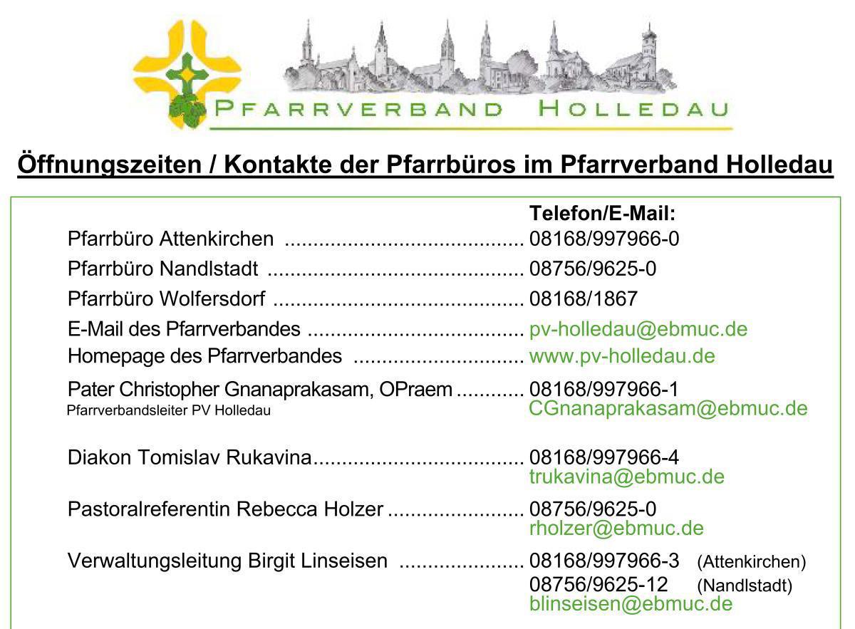 Öffnungszeiten der Pfarrbüros