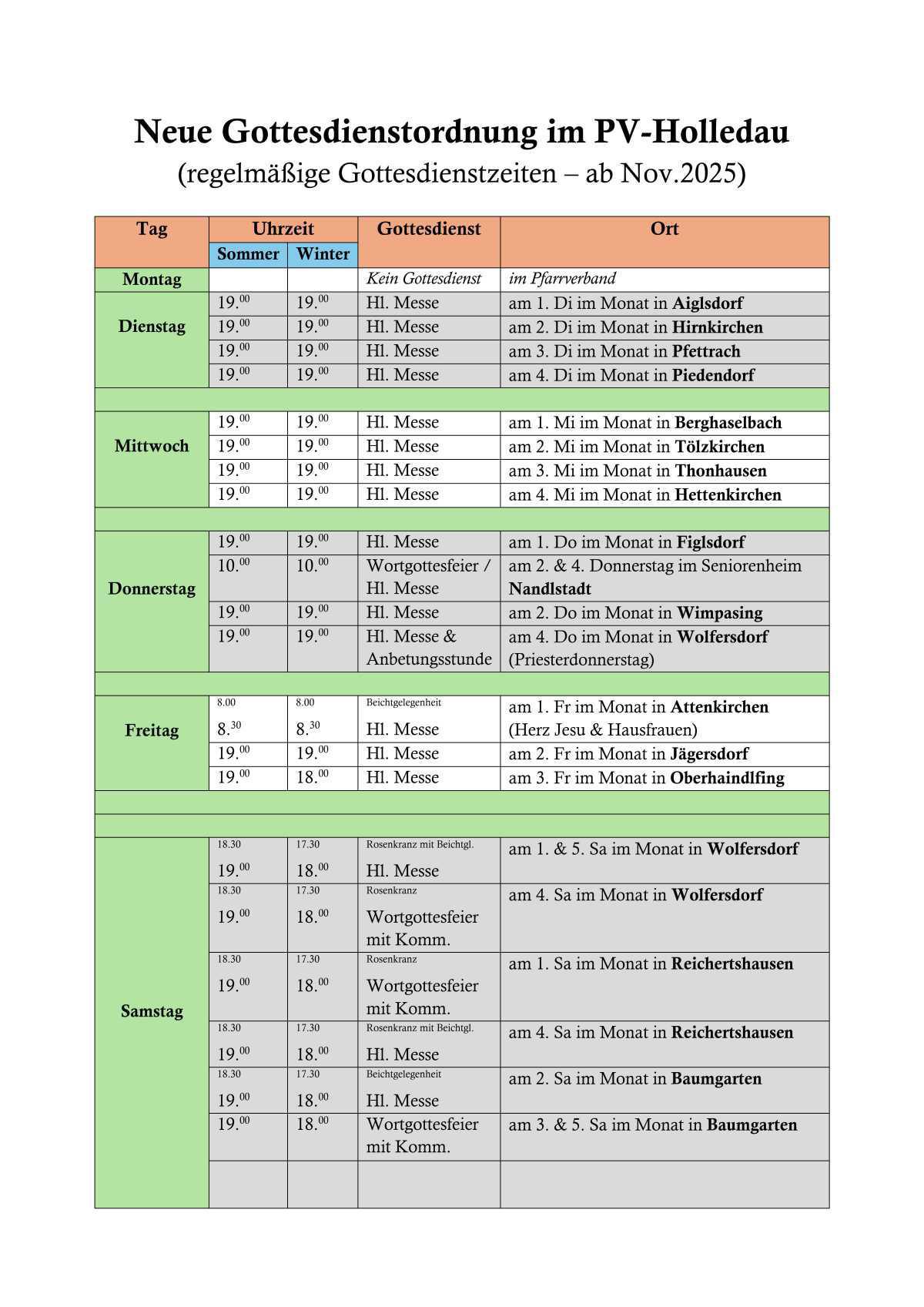 Neue Gottesdienstordung