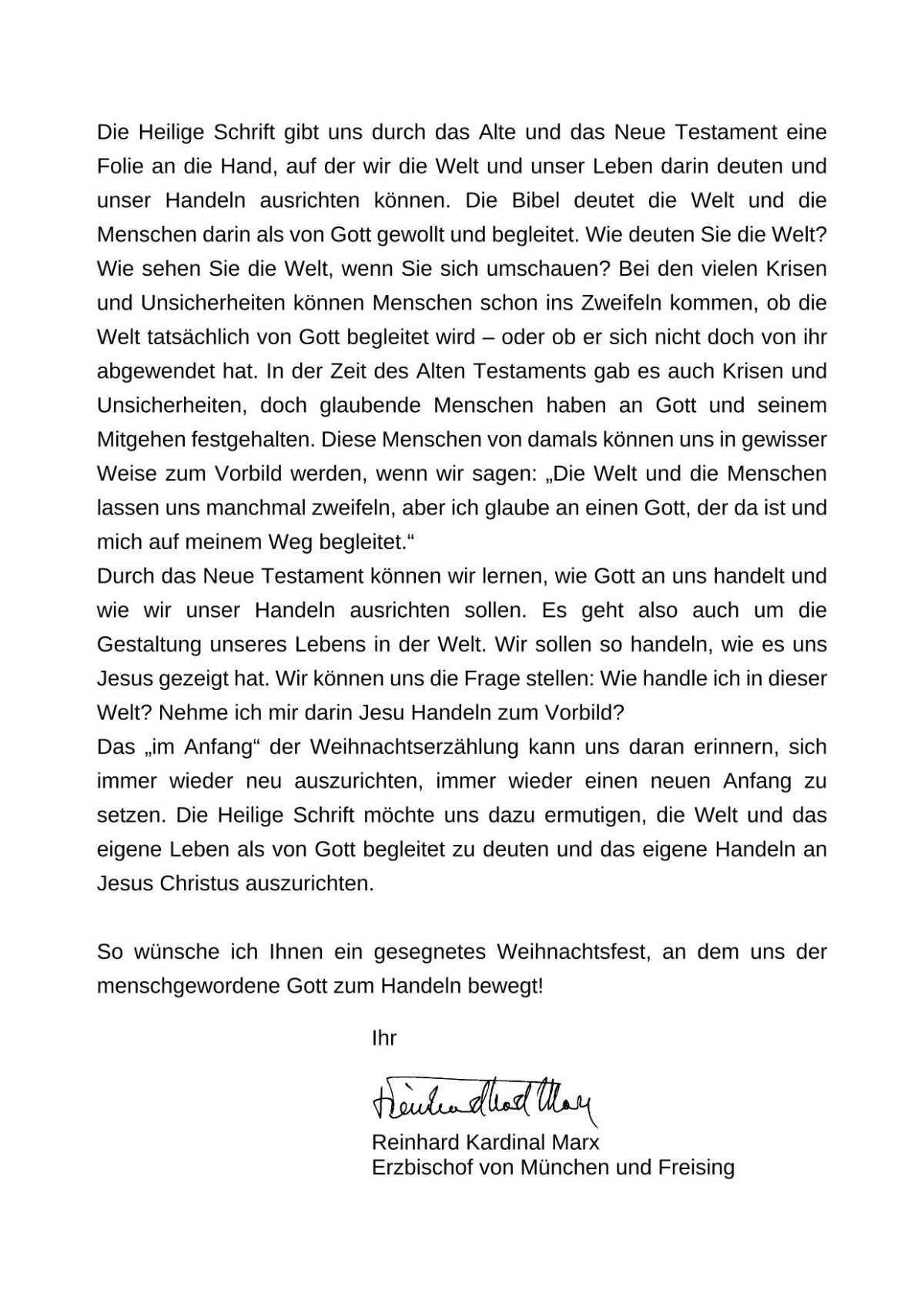 Brief des Erzbischofs zum Weihnachtsfest an die Seniorinnen und Senioren