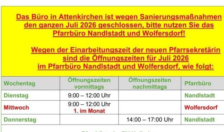 Öffnungszeiten im Juli 2026