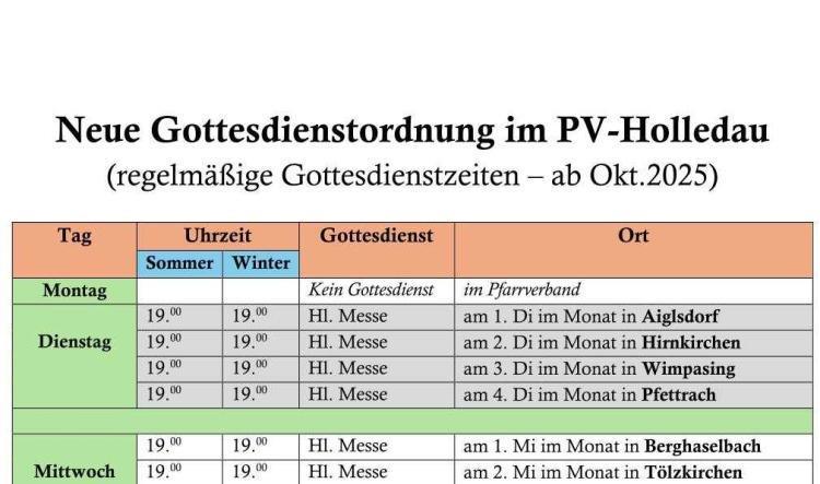Neue Gottesdienstordung