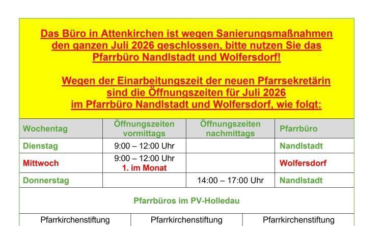 Geänderte Öffungszeiten im Juli