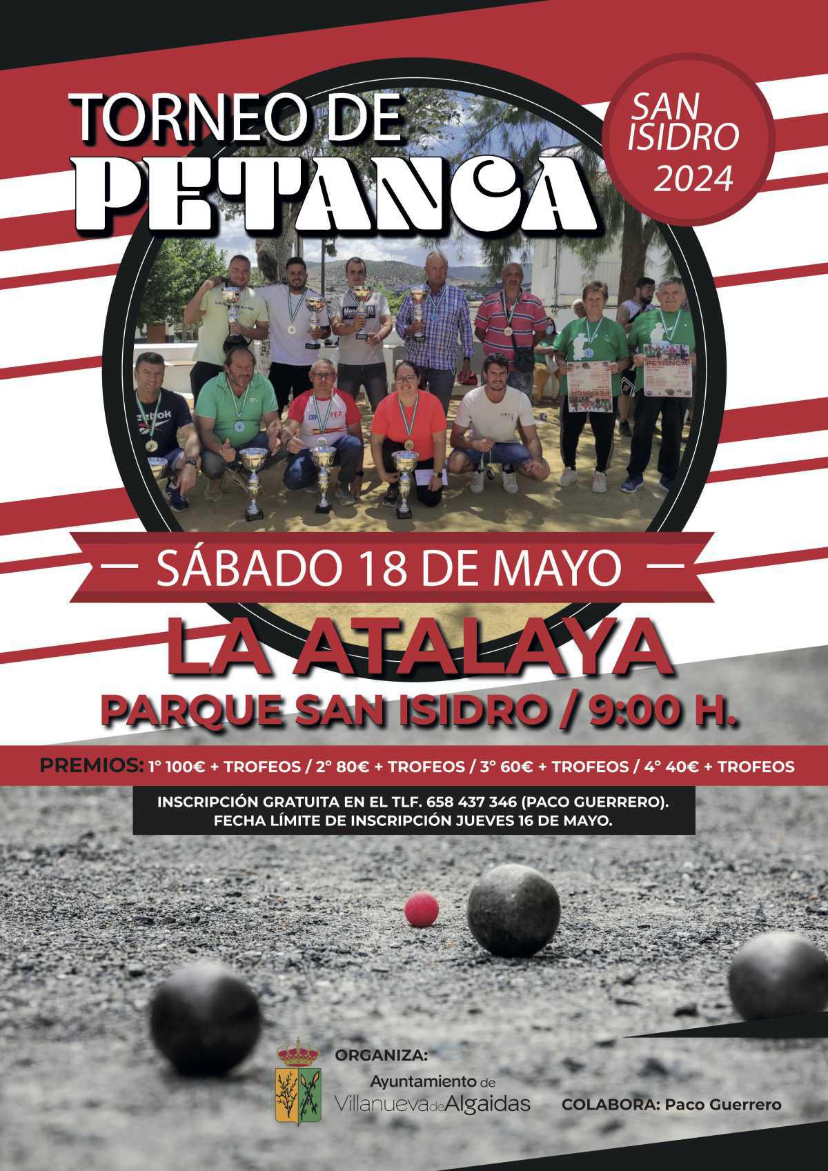 Abierto el PLAZO DE INSCRIPCIÓN para participar en el TORNEO DE PETANCA de San Isidro 2024 de la barriada La Atalaya.