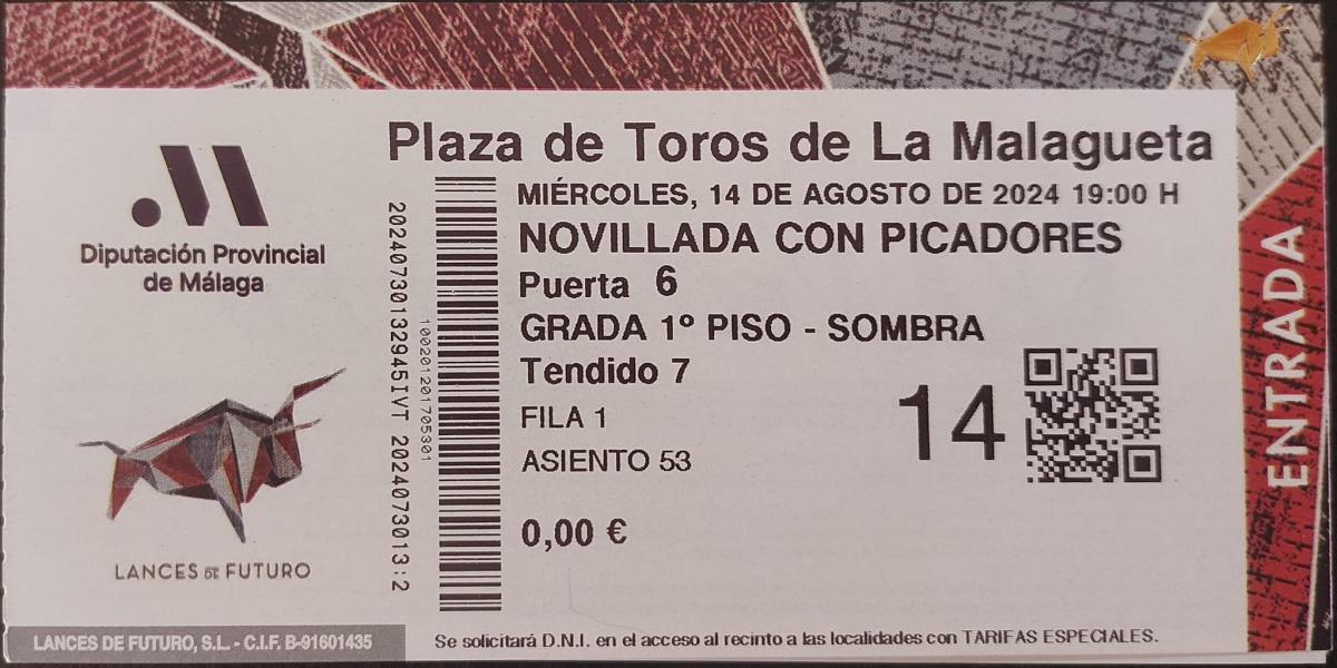 ‼️ NOVILLADA 14 DE AGOSTO EN MÁLAGA / ENTRADAS GRATUITAS