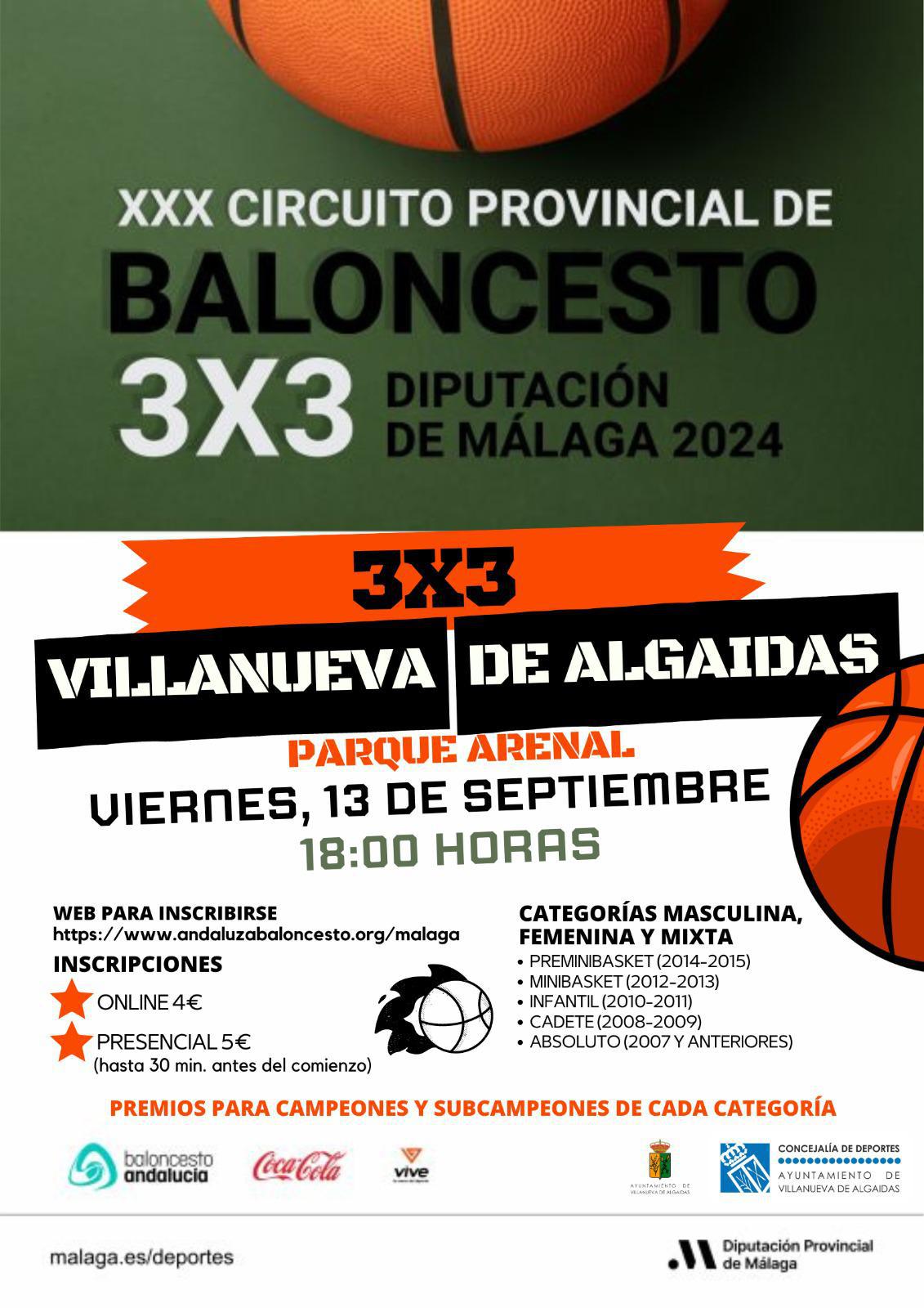 El Parque Arenal acoge este viernes 13 de septiembre una de las pruebas del XXX Circuito Provincial de Baloncesto 3x3 de la Diputación de Málaga