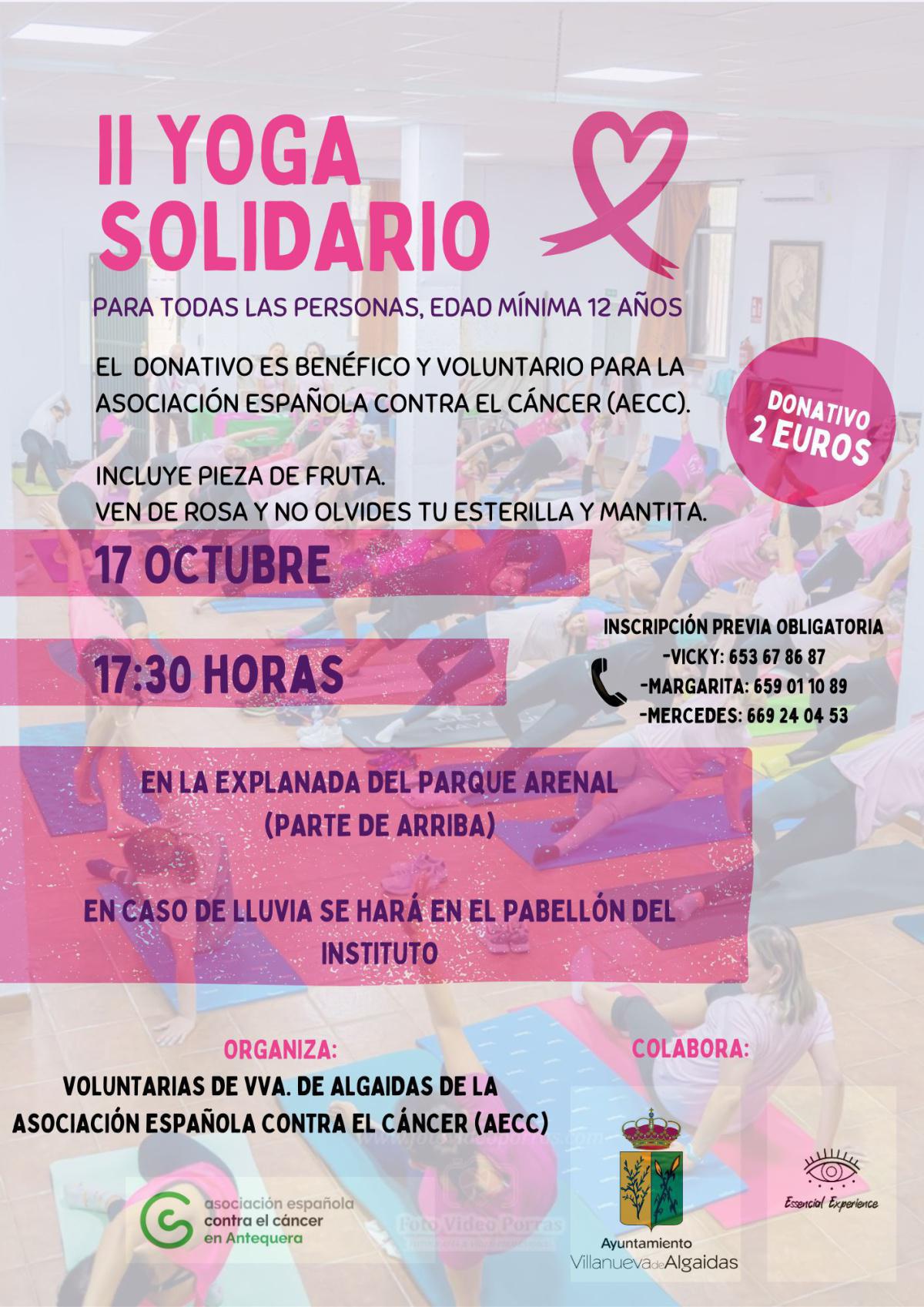 El jueves 17 de octubre, tendrá lugar el II YOGA SOLIDARIO