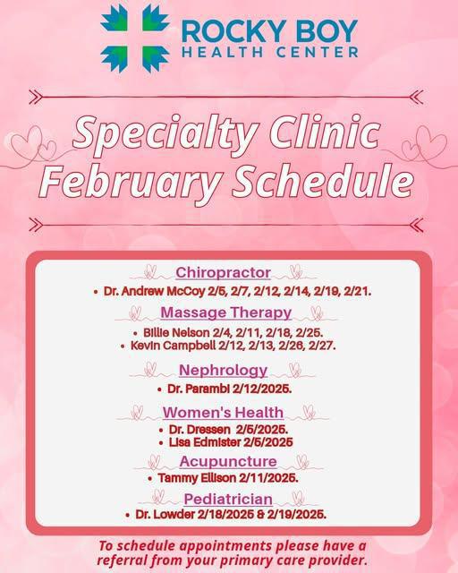 Specialty Clinic February Schedule Specialty Clinic February Schedule