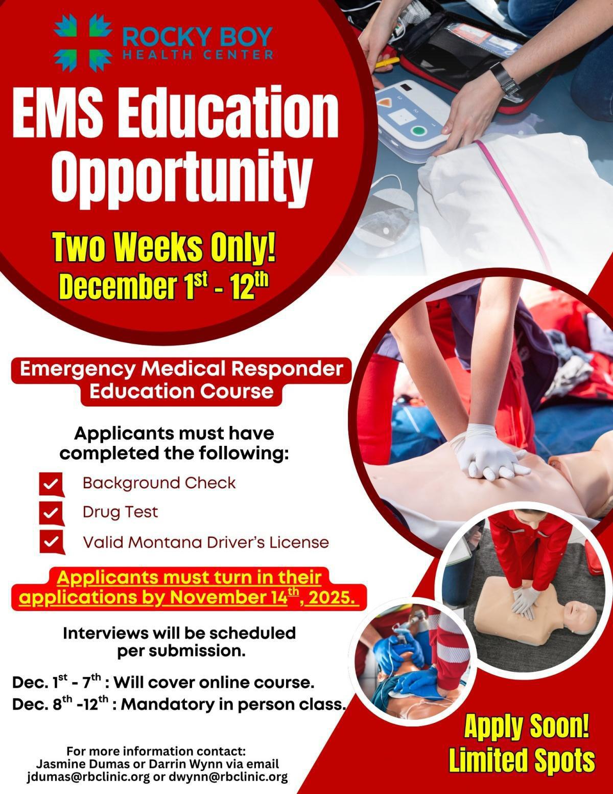 Rocky Boy Health Center EMS Education Opportunity