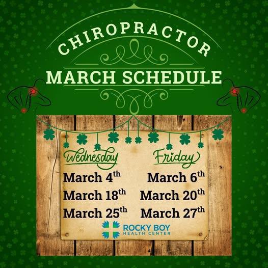 March- Chiropractor Schedule
