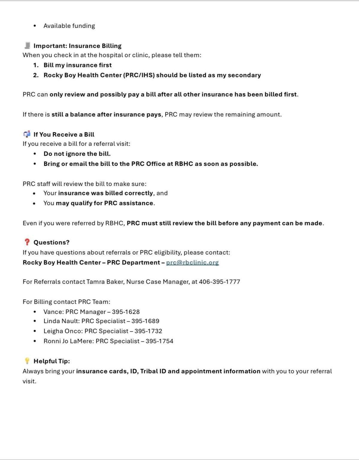 Rocky Boy Health Center – Patient Referral Information