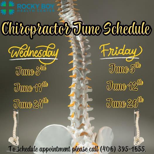 RBHC Chiropractor June Schedule