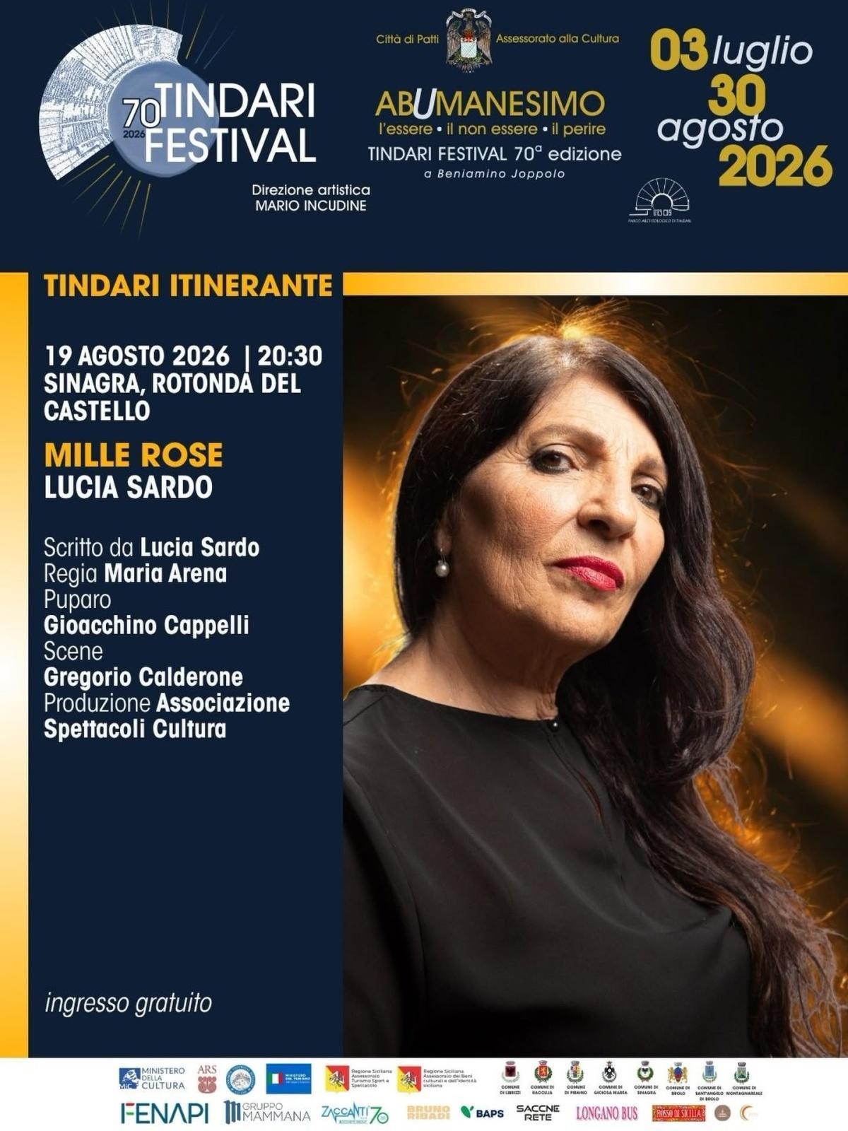 70° Tindari Festival - Tindari Itinerante "Mille Rose" Lucia Sardo (inizio ore 20:30)
