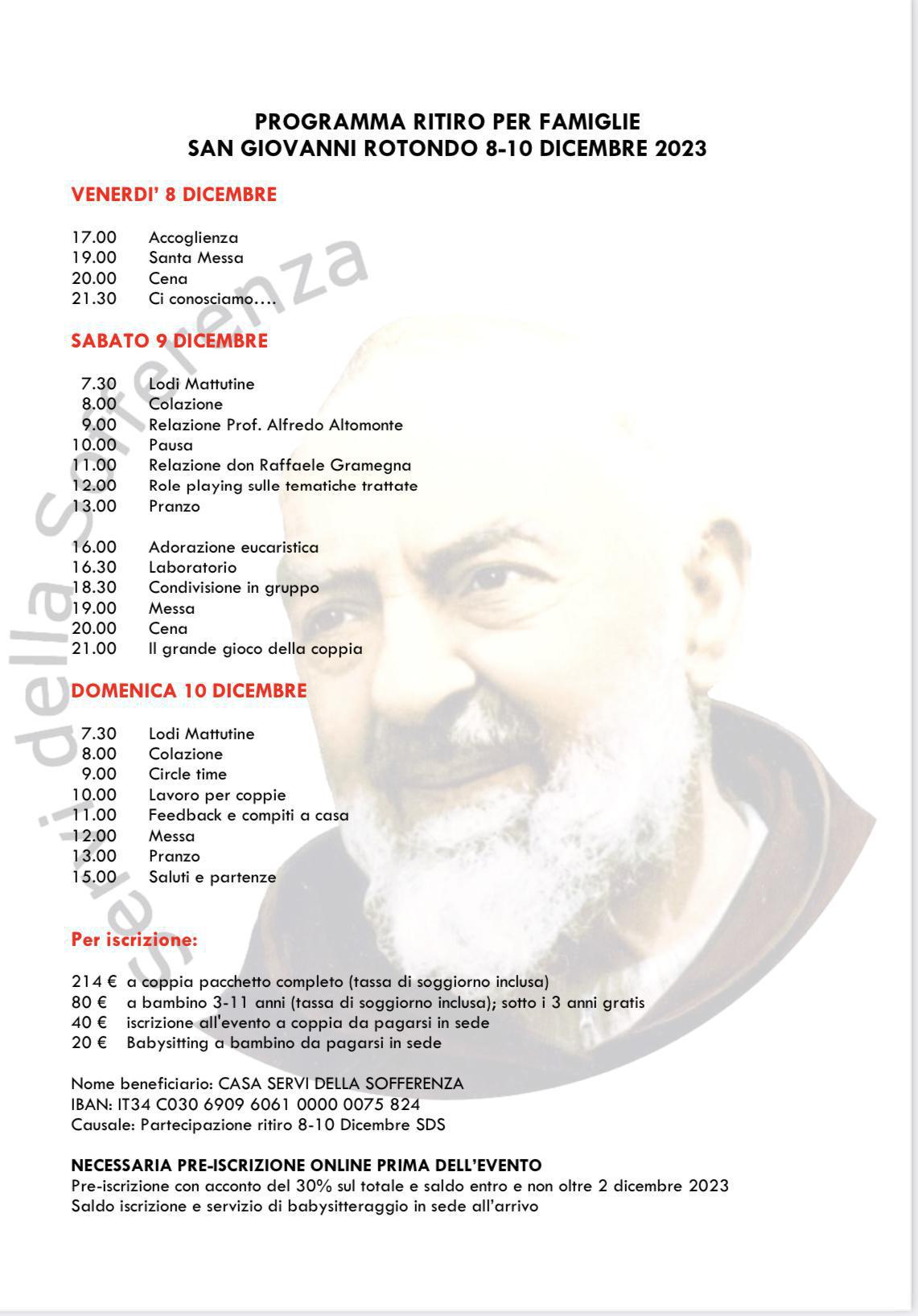 8-10 Dicembre incontro per giovani coppie a San Giovanni Rotondo 8-10 Dicembre incontro per giovani coppie a San Giovanni Rotondo