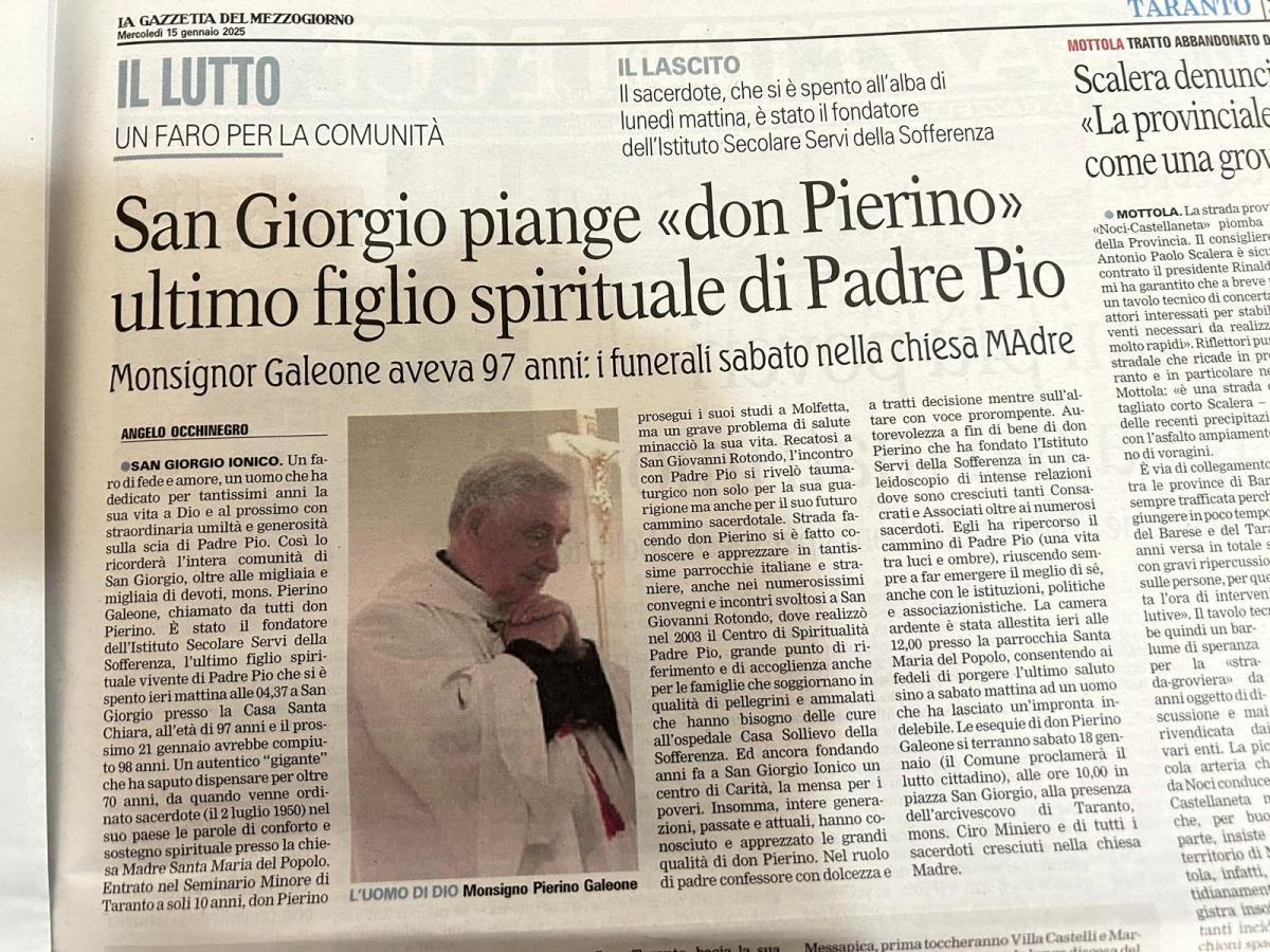 Rassegna stampa: notizie dal mondo per la scomparsa del Padre e le celebrazioni in suffragio e memoria Rassegna stampa: notizie dal mondo per la scomparsa del Padre e le celebrazioni in suffragio e memoria