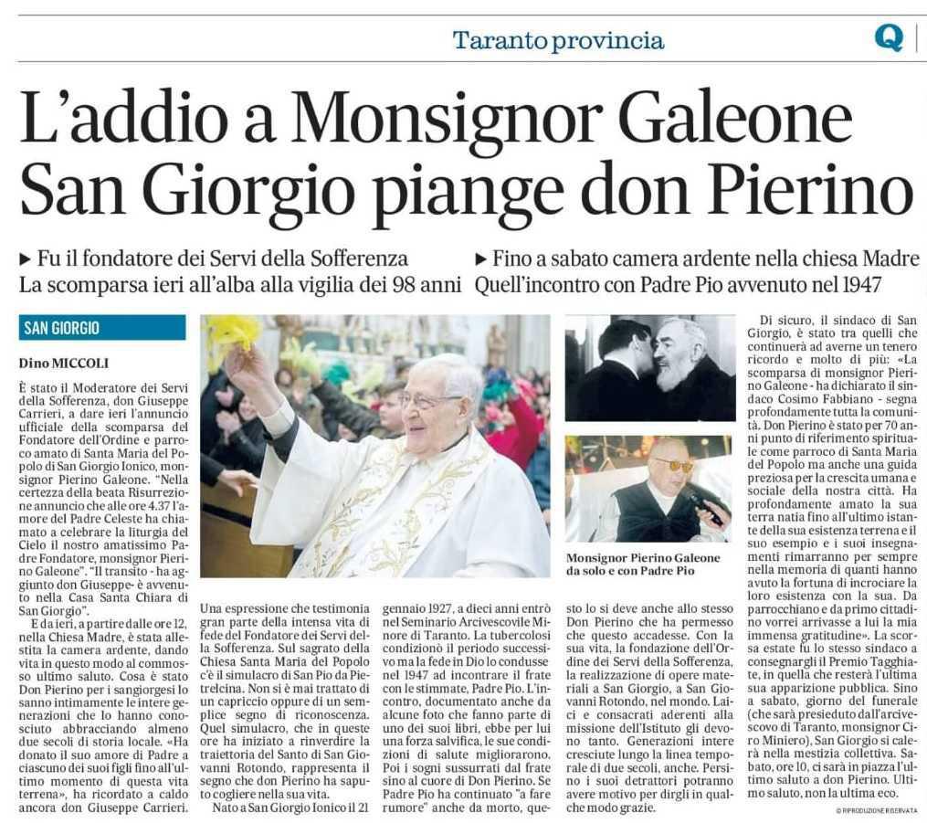 Rassegna stampa: notizie dal mondo per la scomparsa del Padre e le celebrazioni in suffragio e memoria