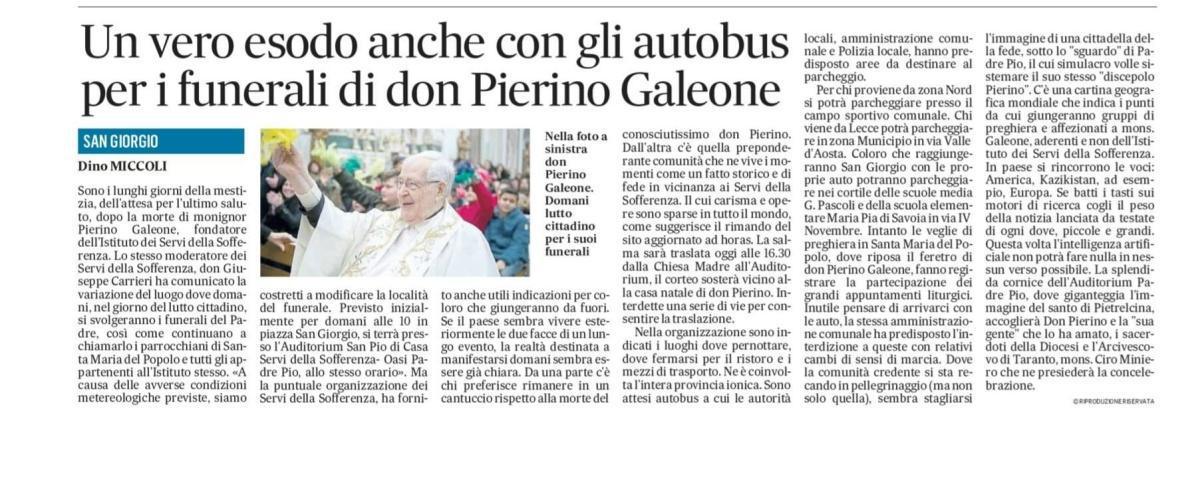 Rassegna stampa: notizie dal mondo per la scomparsa del Padre e le celebrazioni in suffragio e memoria