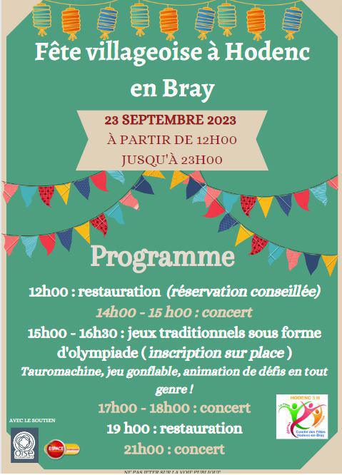 Fête Villageoise, le 23 Septembre, à Hodenc-En-Bray, avec Espace !