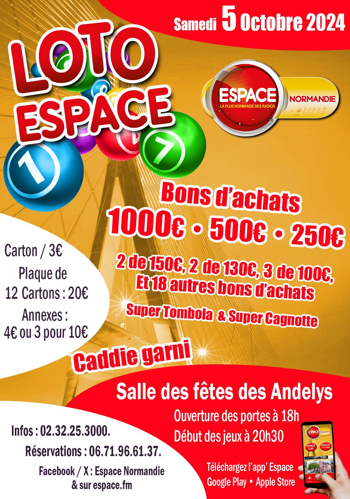 Loto Espace, Samedi 5 Octobre aux Andelys !