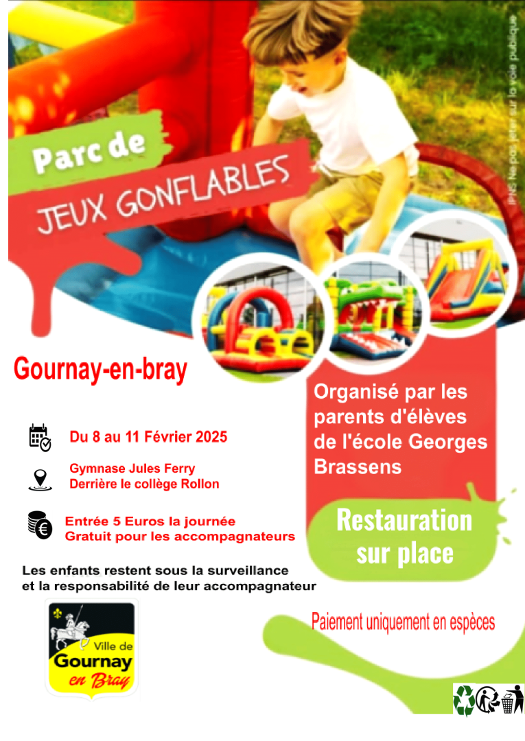 Parc de Jeux Gonflables, avec les parents d'élèves de l'école G.Brassens, à Gournay-en-Bray, du 8 au 11 Février 2025 !