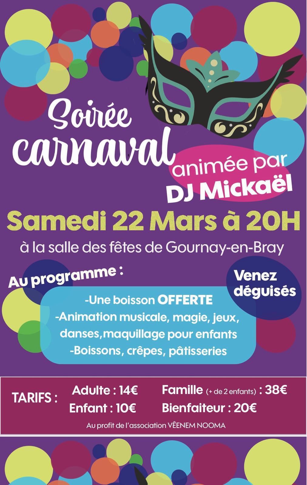 Soirée Carnaval, Samedi 22 Mars 2025, à Gournay-en-Bray !